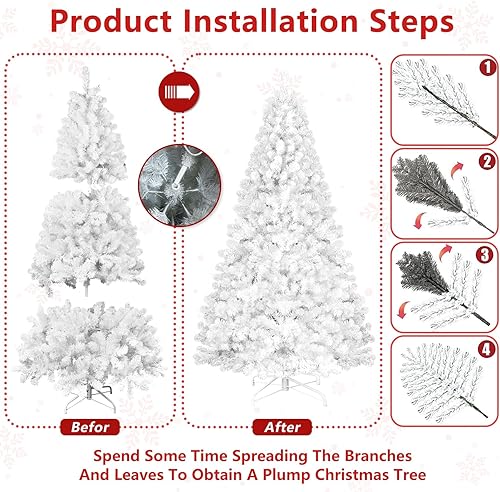 Miniatura 5 de leheyhey Árbol de Navidad blanco de 8 pies, campo de nieve artificial, abeto Douglas, decoración de fiesta de Navidad, fácil de limpiar y montar,