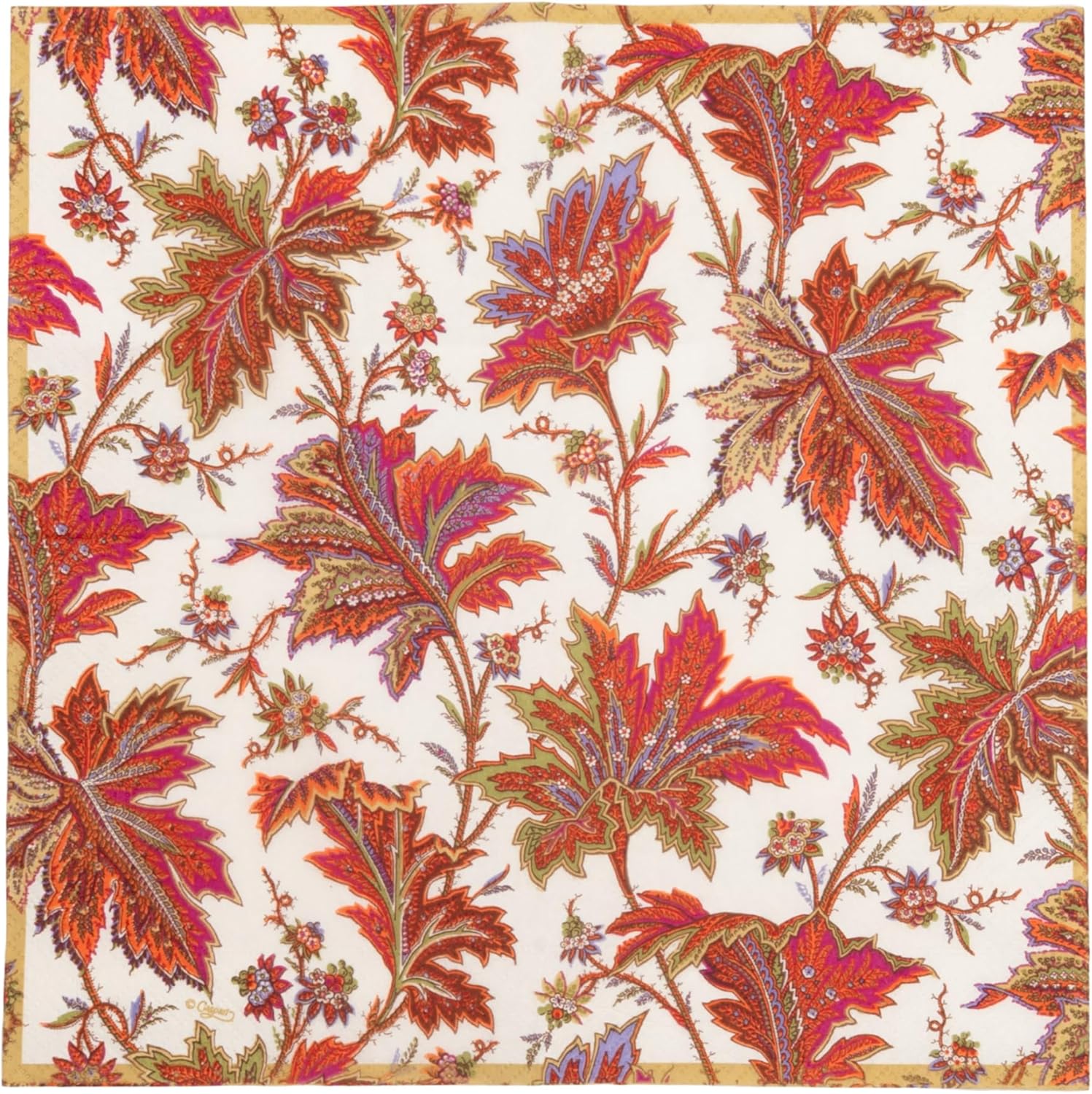 Caspari Paisley Leaves Ivory Cocktail Napkins - Includes 12 Packs of 20 Cocktail Napkins