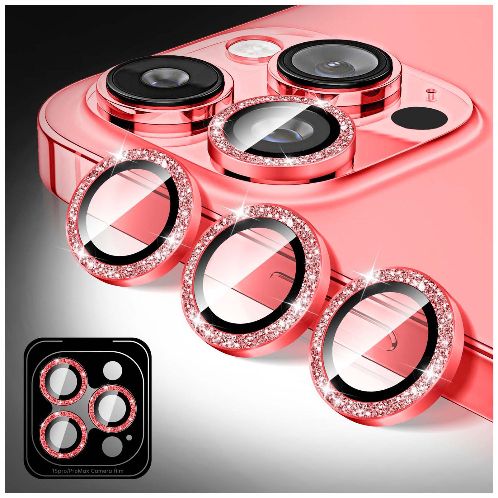 Kucheed Bling Camera Lens Protector for iPhone 12 Pro Max, Glitter 9H Tempered Glass Camera Cover Film Stickers, Sparkling Automatic Alignment Individual Metal Rings Phone Accessories