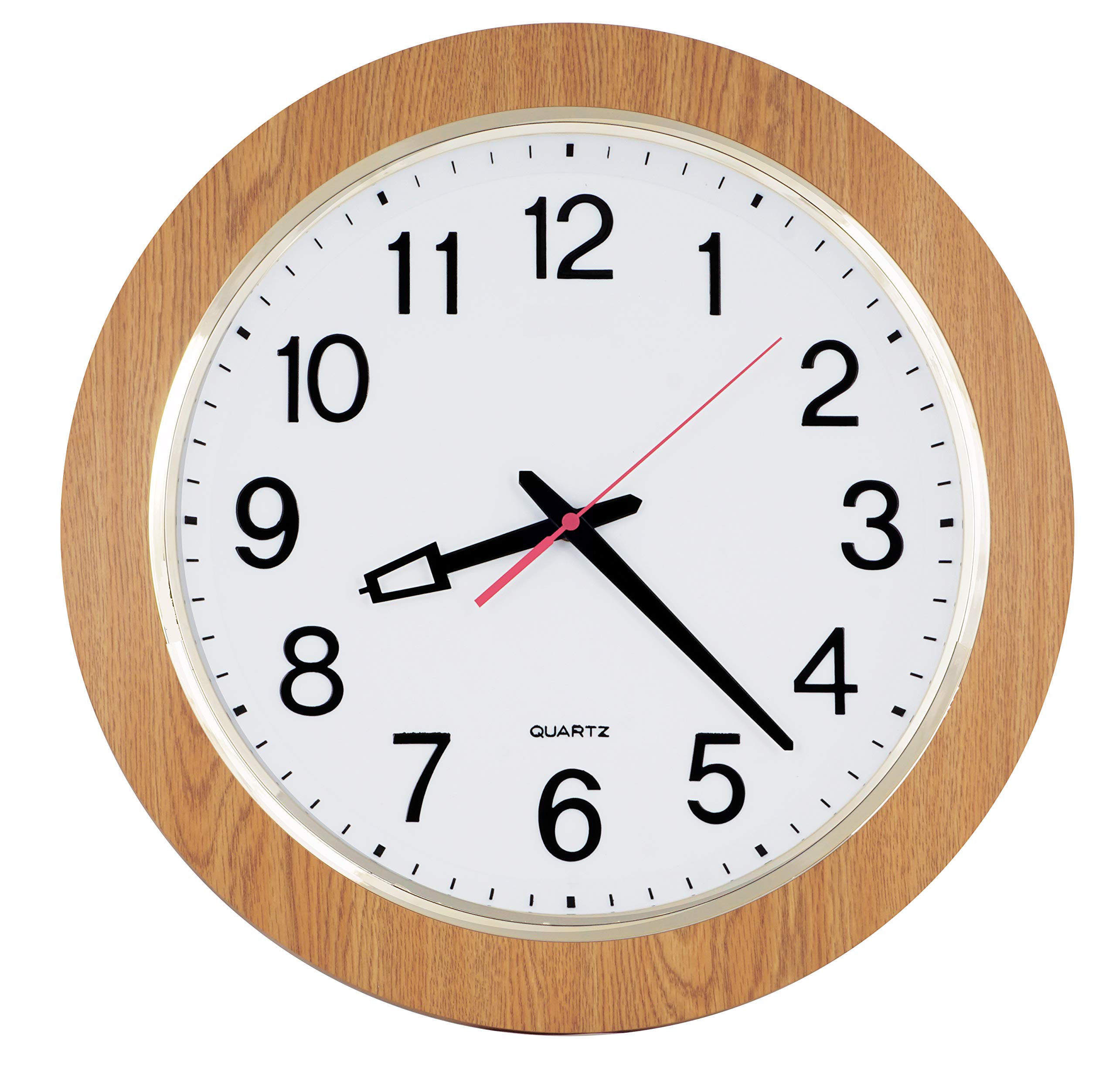 ISHIWA 16-inch Large Easy to Read 3D Numerals Quartz Wall Clock Quiet Non-Ticking Movement, Office, Home Decor, Classroom (W00147-4 Wooden Grain)