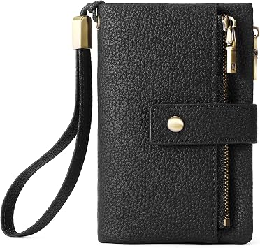 SENDEFN Medium Purses for Women, Trifold Ladies Leather Purse, RFID Blocking Wallet for Women with Multi Card Slots, Double Zipper Coin Pocket and Wrist Strap