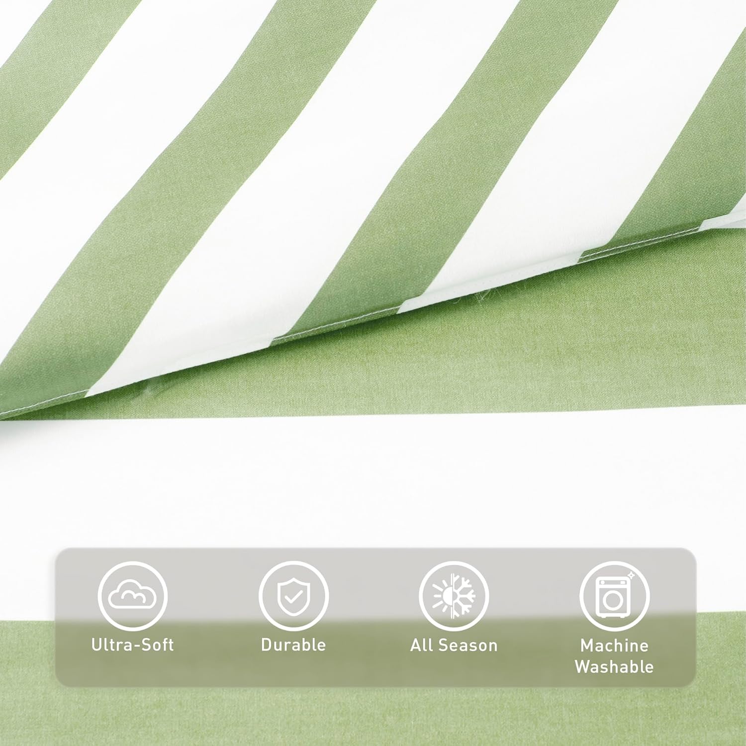 Reversible Striped Queen Comforter Set-Bed in A Bag 7-Pieces Bedding Set with Double-sided Stripe Design-Warm & Cozy Bed Set Includes Queen Size Comforter, Sheets Set, Pillowcases and Sham, Sage Green