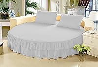 Vista 22 de Falda de cama – 1 pieza sólida de 21 pulgadas, con doble volante, caída a medida, para cama redonda, algodón puro de 800 hilos