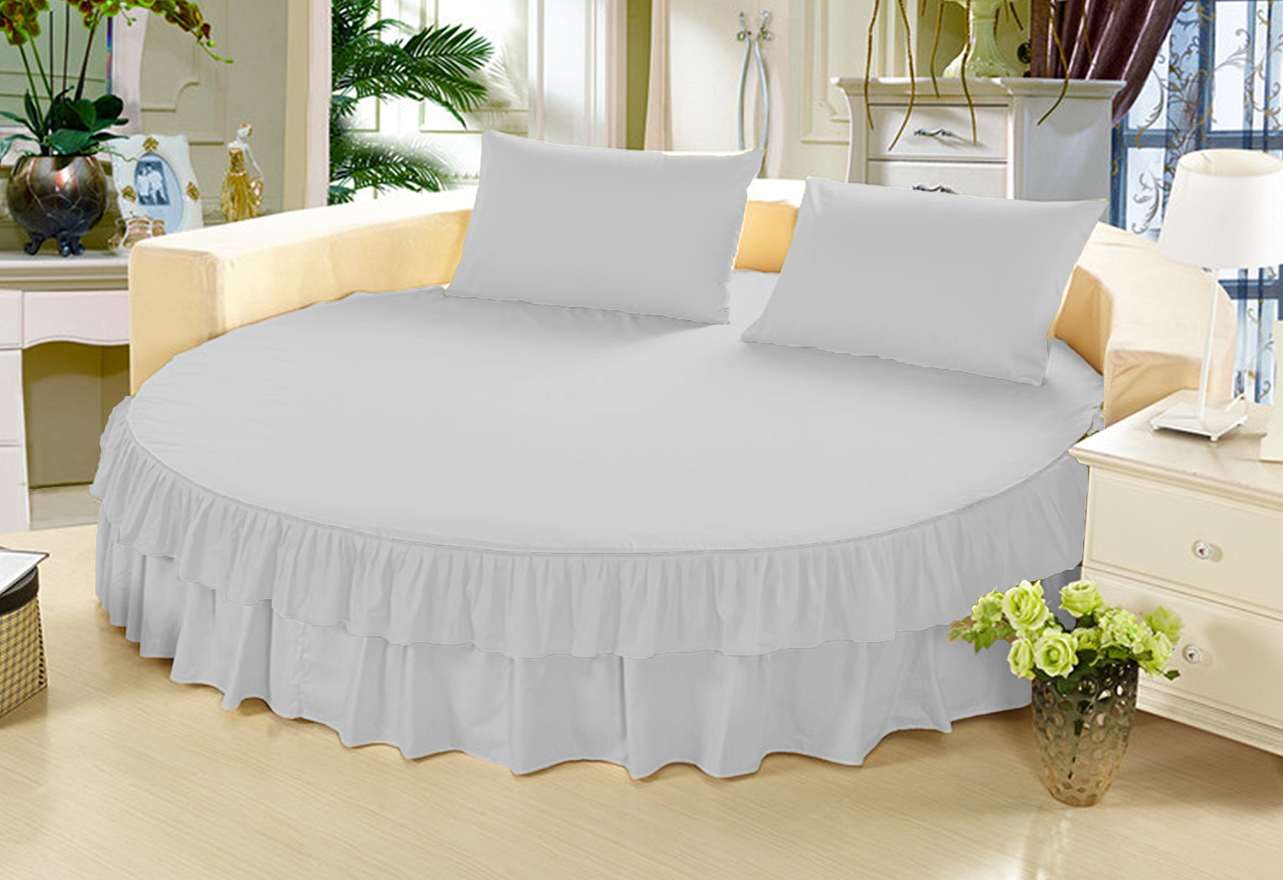Falda de cama redonda 203 cm que cubre la base de 15 pulgadas con fundas plata