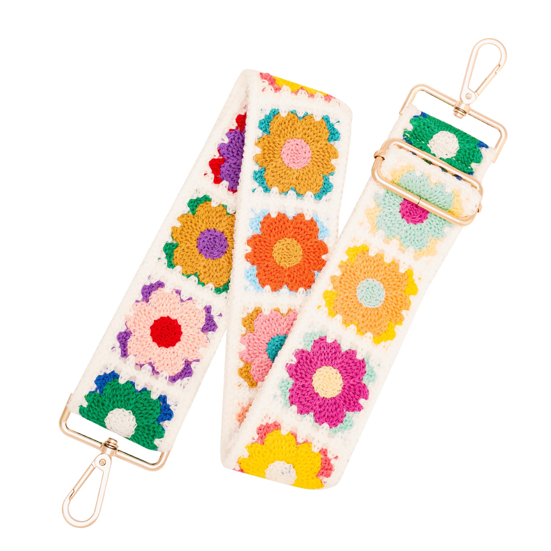 chushui Knit Purse Strap,Colorful Flower Pattern Replacement Crossbody Wide Adjustable Shoulder Strap for Bag Handbag