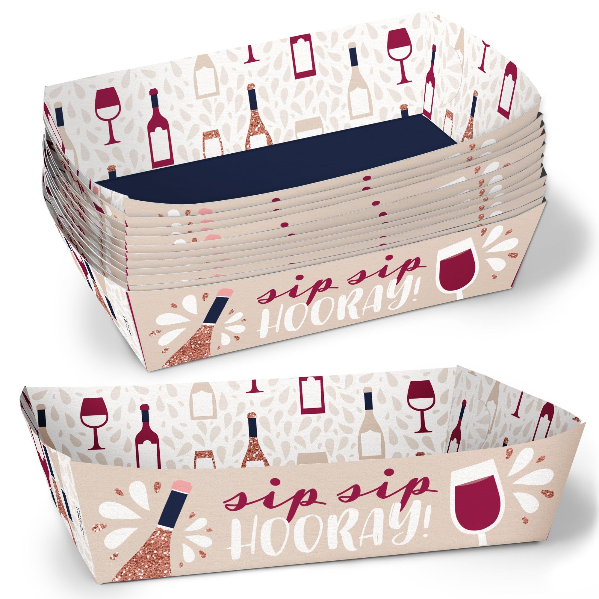 Big Dot of Happiness But First, Wine Party Paper Food Trays, Disposable Food Boats for Birthday or Wine Tasting Picnic, Double-Sided Paper Meal Holders for Nachos, Hot Dogs, French Fries - 12 Ct