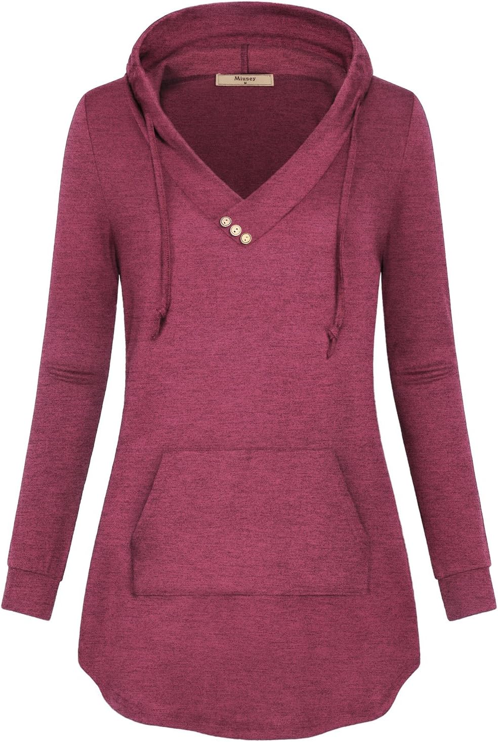 Womens Hooded Shirts Long Sleeve V Neck Tunic Hoodie Lightweight Sweatshirts with Kangaroo Pocket