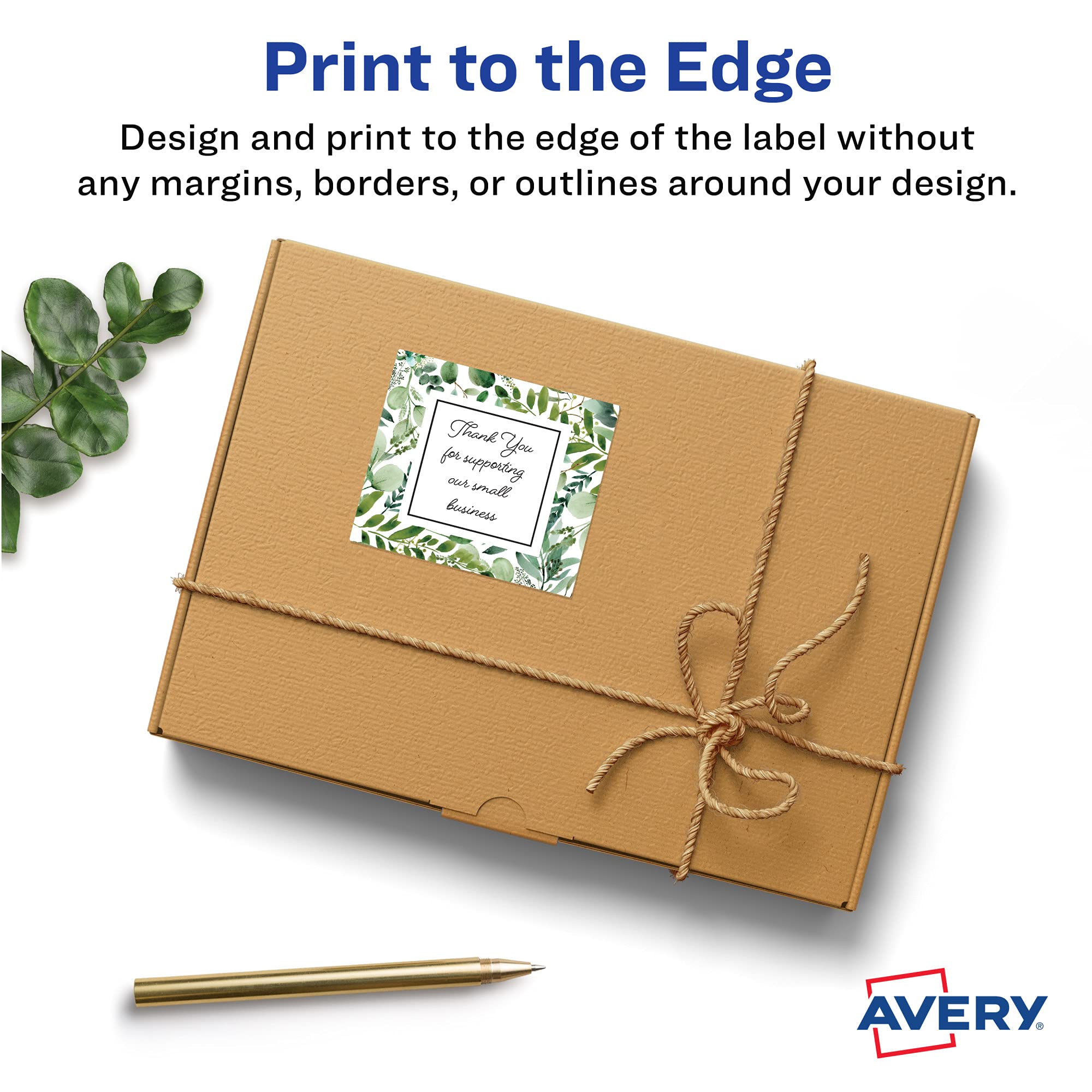 Avery Lot de 1 200 étiquettes carrées blanc mat avec alimentation sûre, 5,1 x 5,1 cm, 1 200 étiquettes imprimables blanc mat