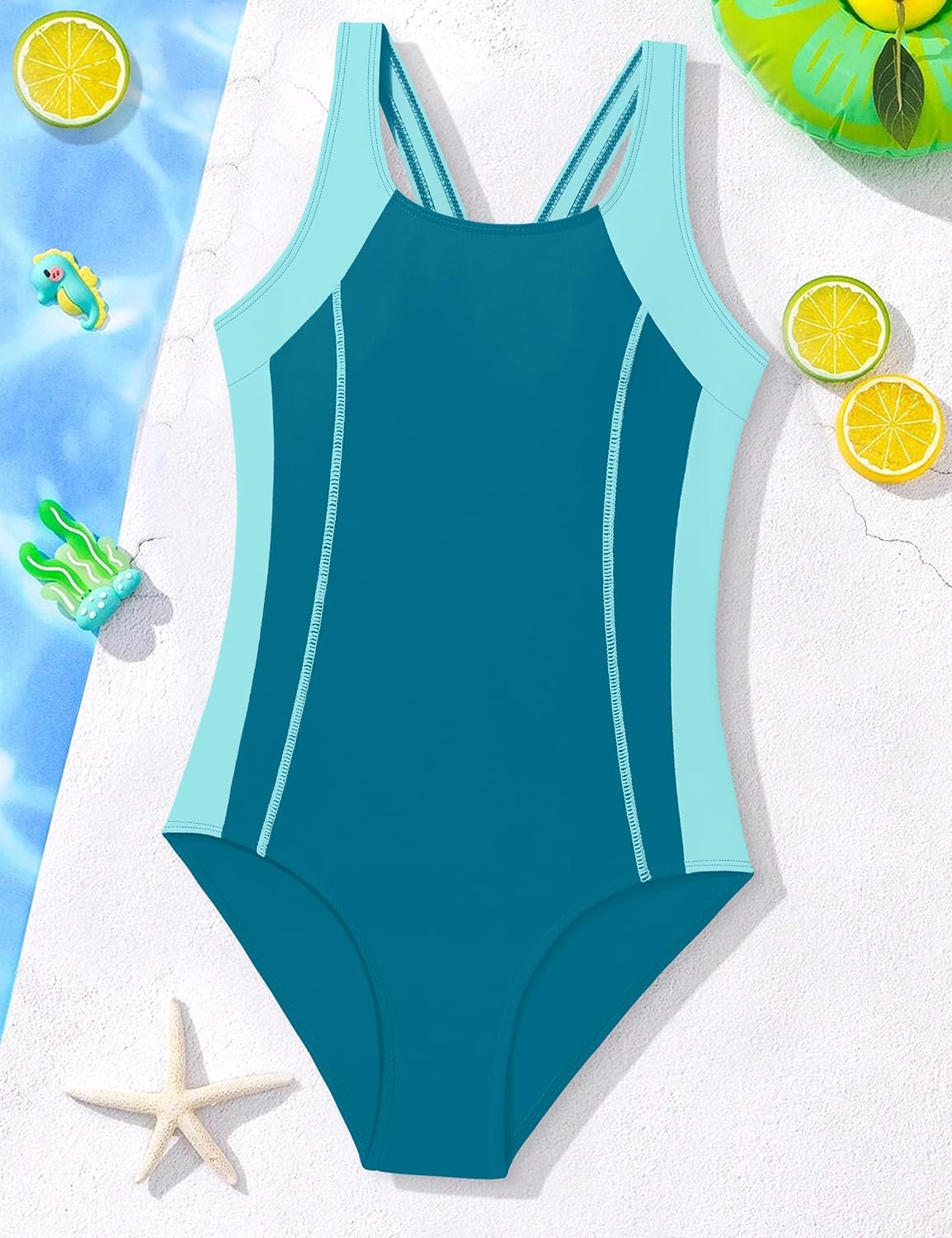 WIQI Girls Swimsuit Athletic Competition Color Block Bathing Suit One Piece Sporty Quick Dry Girls' Swimwear 9-16Y - Image 7