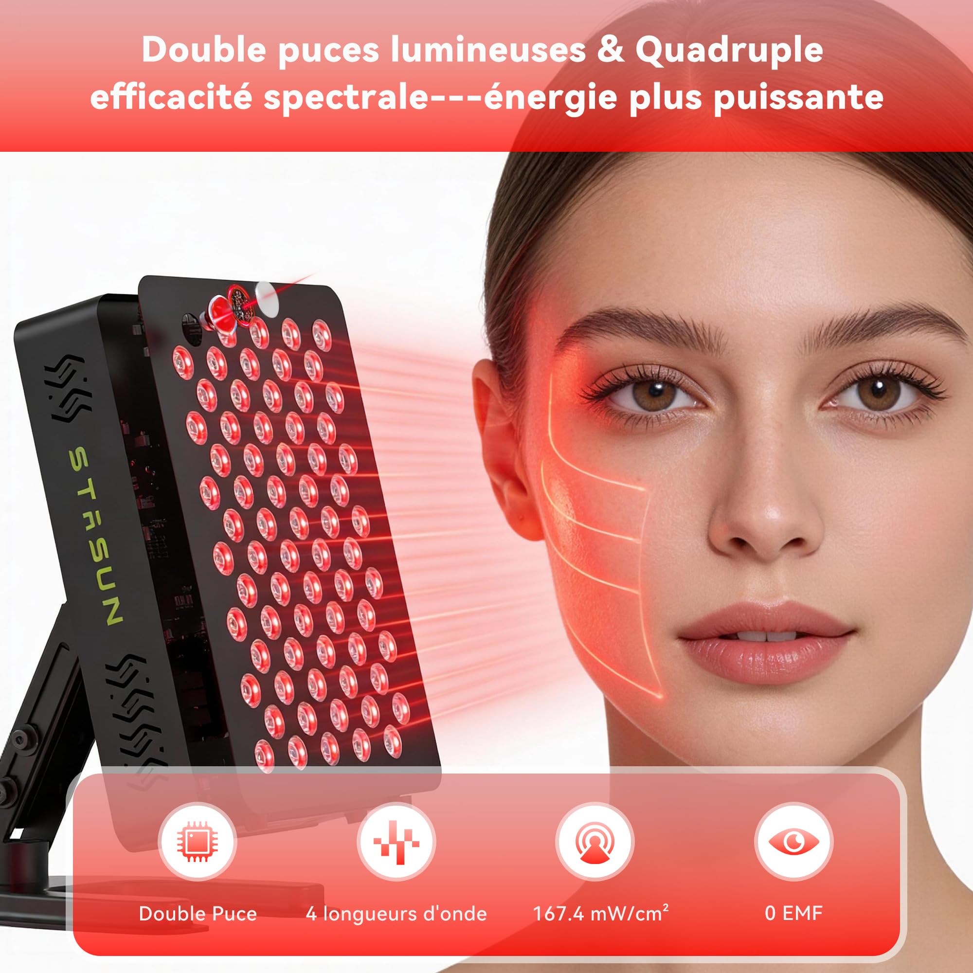 STASUN Lampe à Lumière Rouge Double Puce,Panneau de Lampe Infrarouge 70 LEDs,350W Thérapie par Lumière Rouge 660 & 850 nm avec Télécommande,Lampe Chauffante pour Visage et Corps Entier