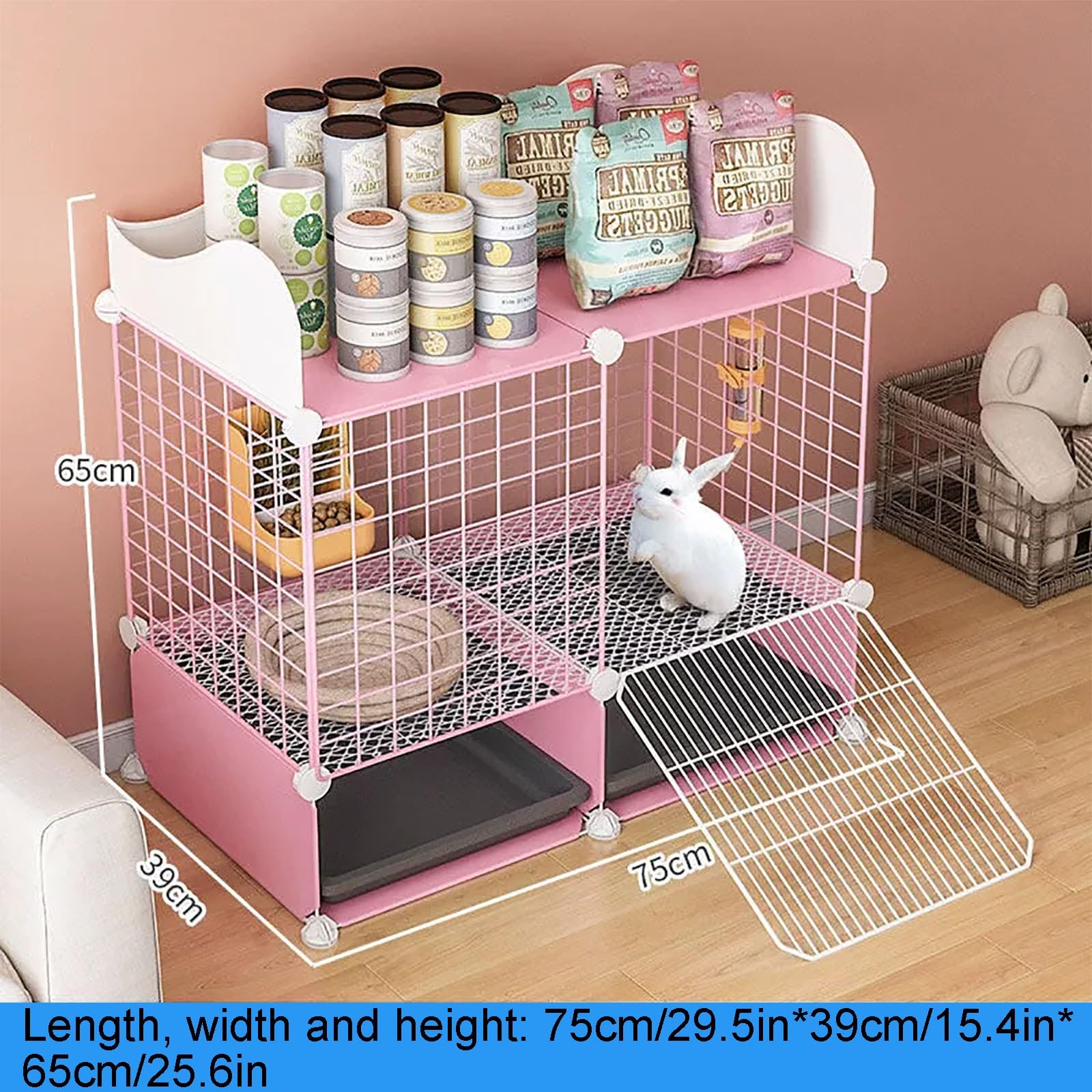 Meerschweinchenkäfig, Frettchenkäfig, Kleintierkaninchenkäfig, Meerschweinchenkäfig Mit Stauraum, Dickes Drahtgeflecht,(Pink,75 * 39 * 65cm)