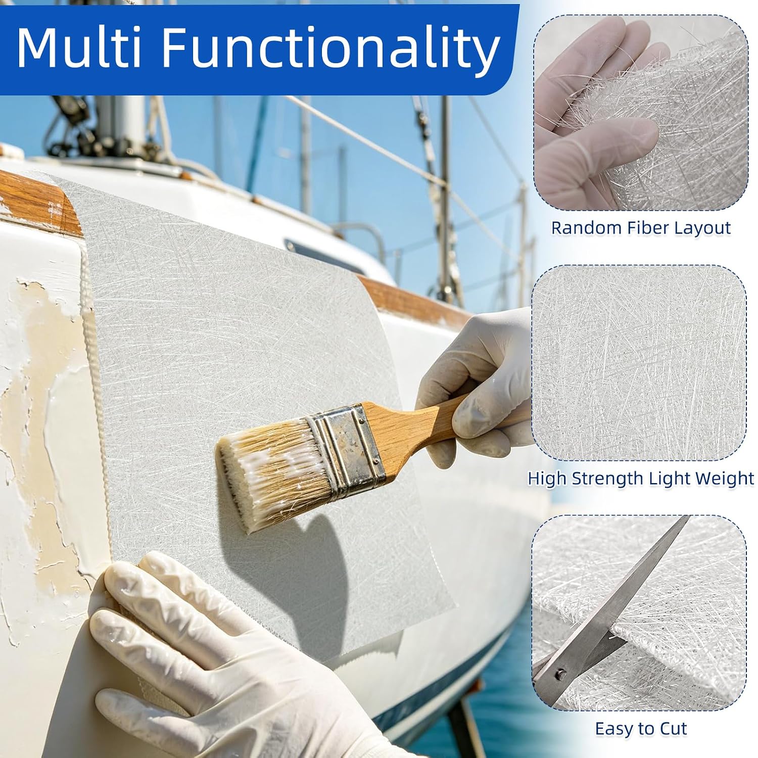 Fiberglass Mat, 4.4 Yards x 40.5" Fiberglass Cloth Roll - Chopped Strand Mat for Strong Repairs, Surfaces and Reinforcing with Fiberglass Resin
