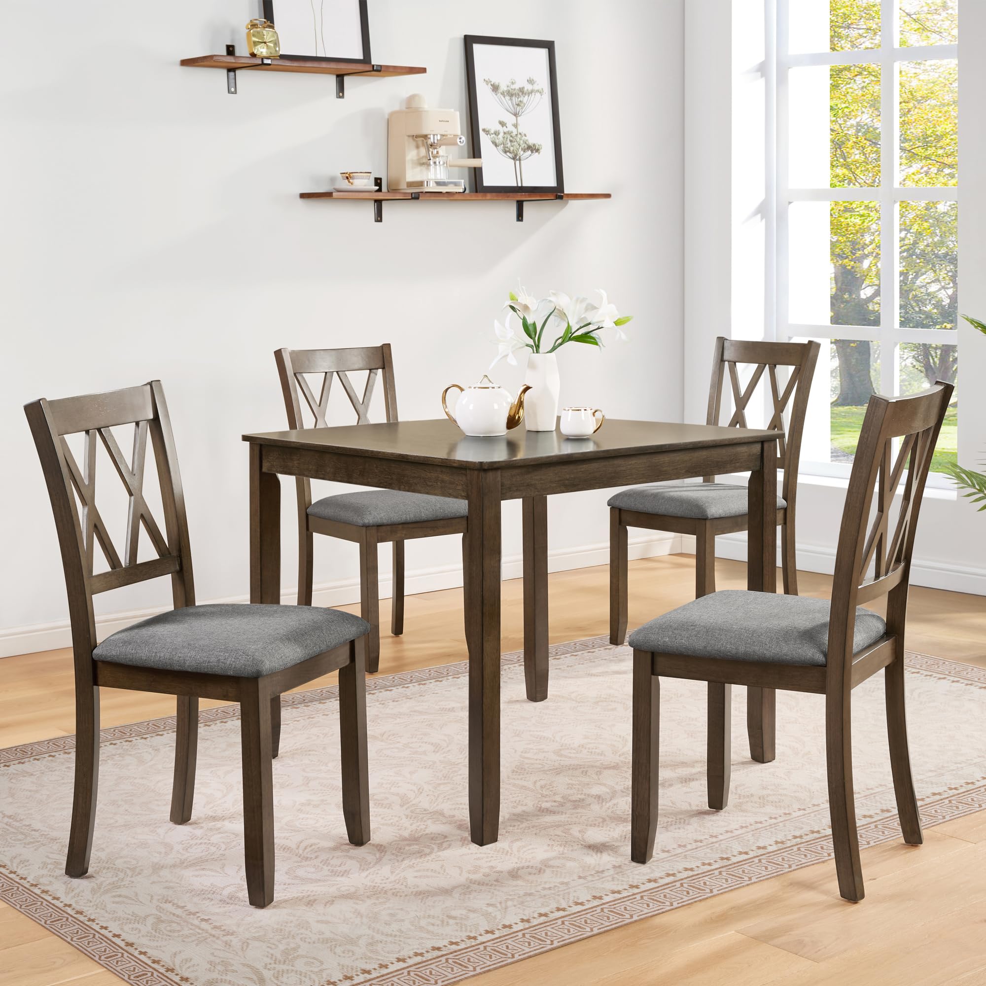 LUMISOL 5-Piece Solid Wood Dining Table Set