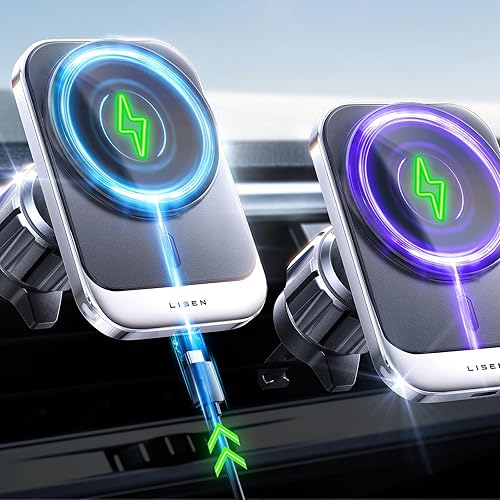 Miniatura 10 de LISEN Cargador de montaje de coche MagSafe para iPhone 16, cargador de ventilación universal inalámbrico de 15 W para iPhone 16, accesorios de