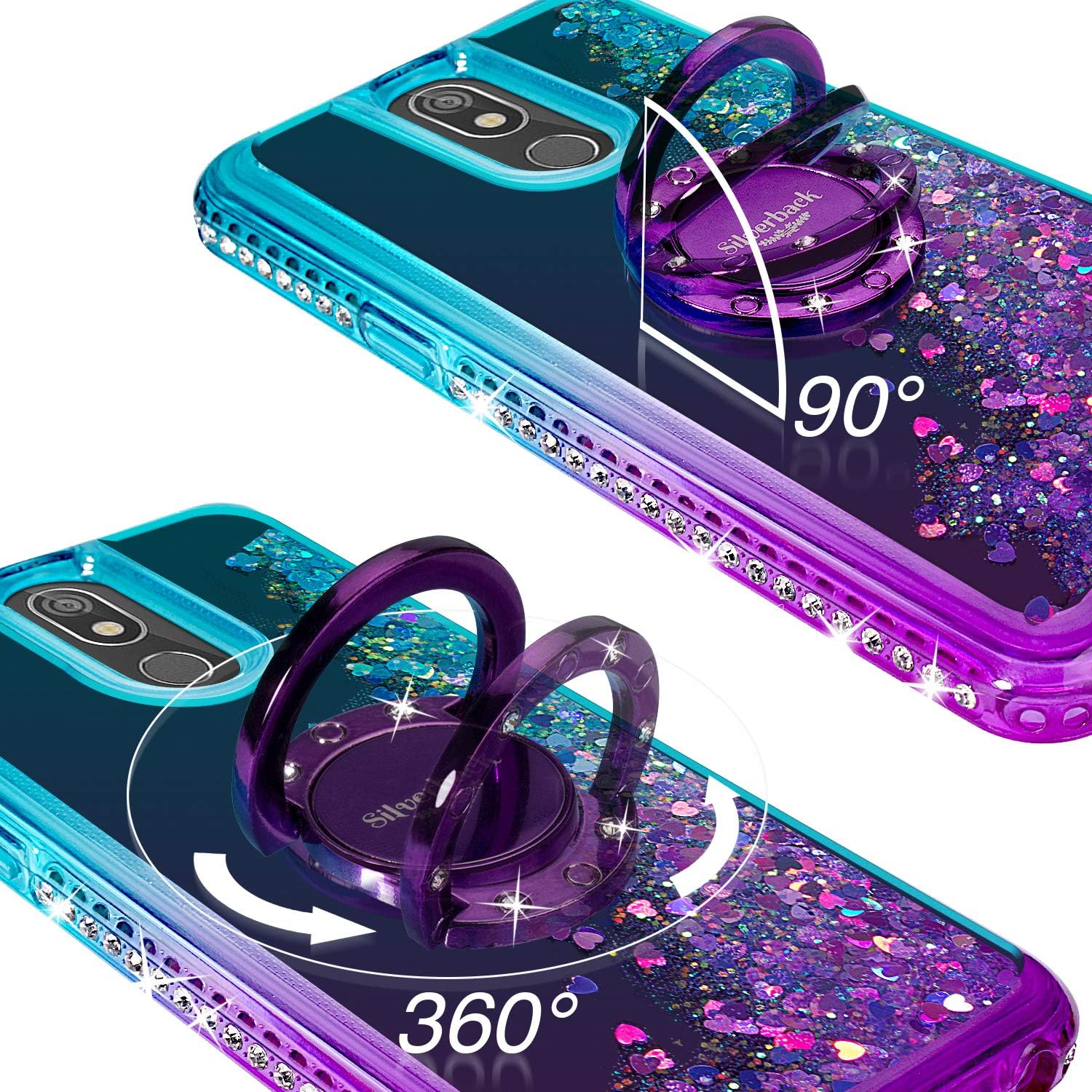 Silverback Compatible for LG K30 / Harmony 2 / LG Phoenix Plus/LG Premier Pro Case, Moving Liquid Holographic Sparkle Glitter Case W/Kickstand, Bling Diamond Bumper Slim Protective -Purple W