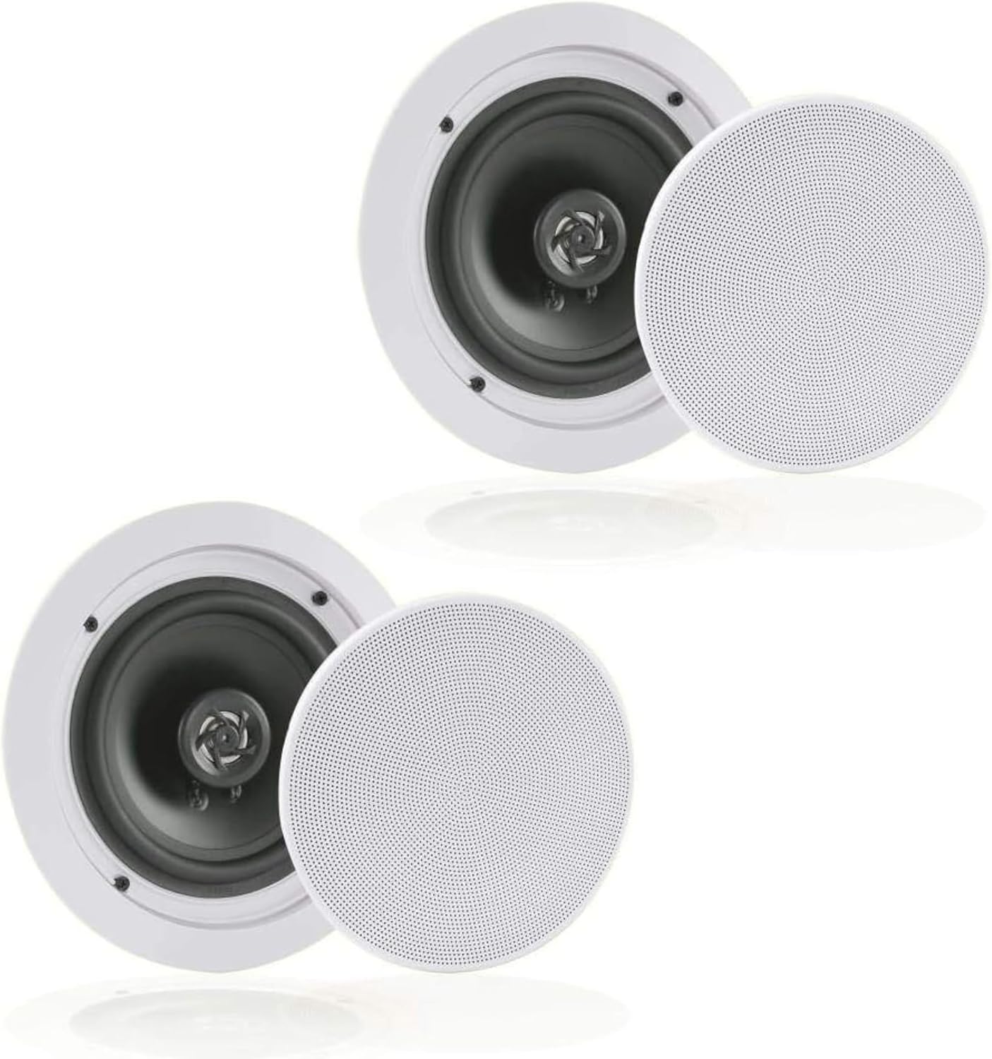 Pyle 6.5” Pair Bluetooth Flush Mount In-wall In-ceiling 2-Way Speaker System Quick Connections Changeable Round/Square Grill Polypropylene Cone & Polymer Tweeter Stereo Sound 150 Watt (PDICBT652RD)