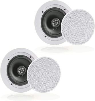 Pyle 6.5 Pair Bluetooth Flush Mount In-wall In-ceiling 2-Way Speaker System Quick Connections Changeable Round/Square Grill Polypropylene Cone & Polymer Tweeter Stereo Sound 150 Watt PDICBT652RD