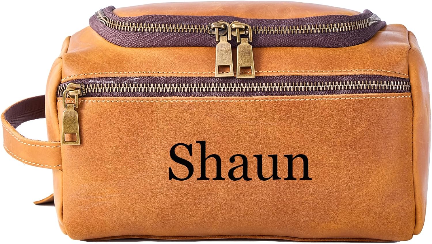 EURYNOME Leather Unisex Toiletry Bag Travel, Genuine Leather Shaving Dopp Kit - Mens Toiletry Bag With Hook -Makeup Cosmetic Organizer Kit - Men Travel Toiletries Bag Groomsmen Gift