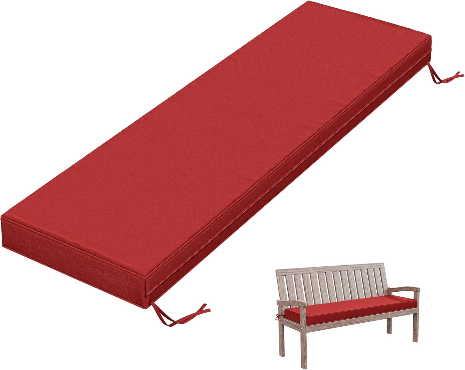Outdoor Bench Cushion 60 X 18 X 3.5 Inch Thick Waterproof Patio Furniture Cushions, Patio Porch Swing Replacement Seat Pad with Tie Straps and Anti-Slip, for Backyard Garden, Red