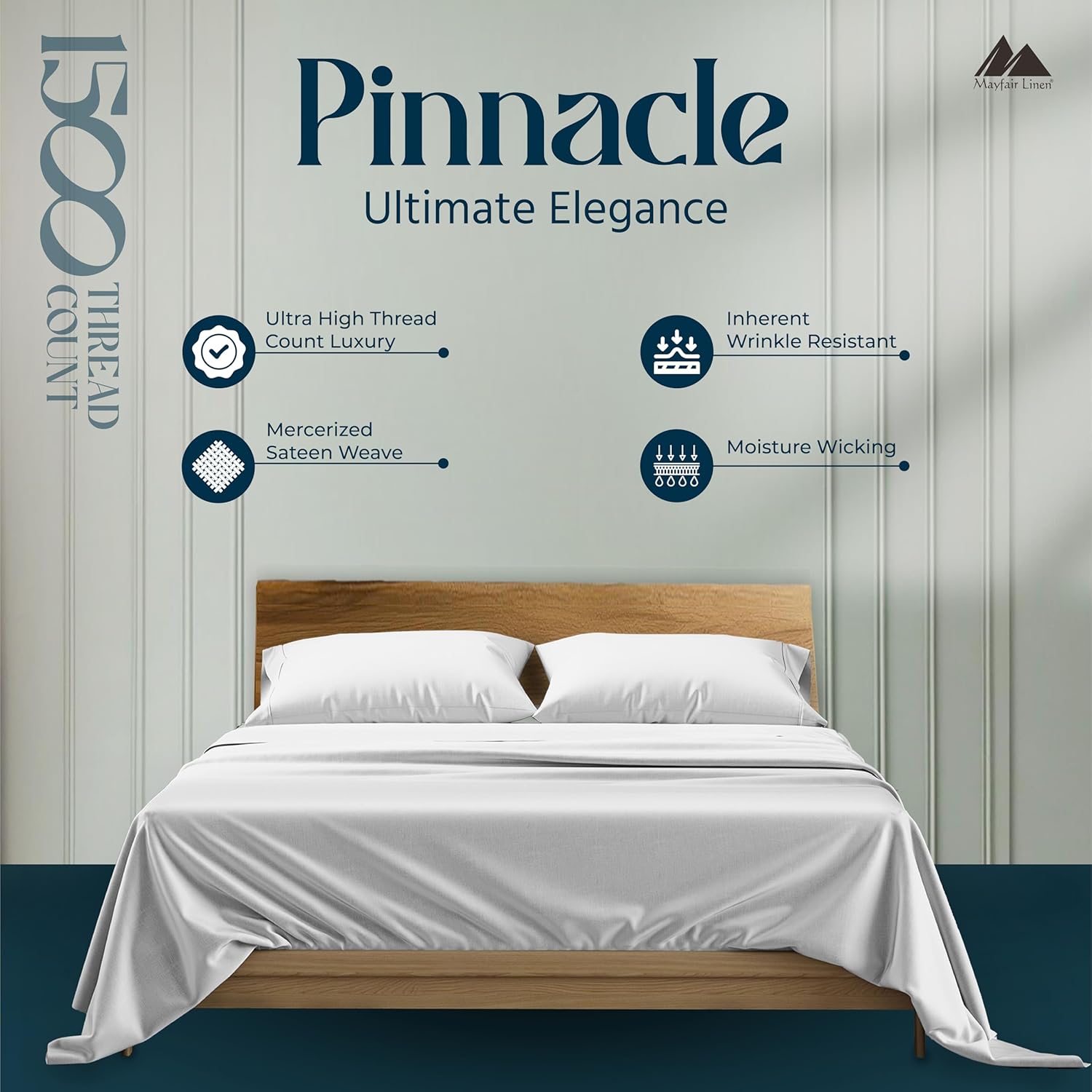 Mayfair Linen 100% Egyptian Cotton Sheets Queen Size Bed Set - Luxury 1500 High Thread Count Egyptian Cotton Queen Sheet Set (4 PC, Light Grey), 17" Deep Pocket, Silky Soft, Cooling, Sateen Bedding - Image 2