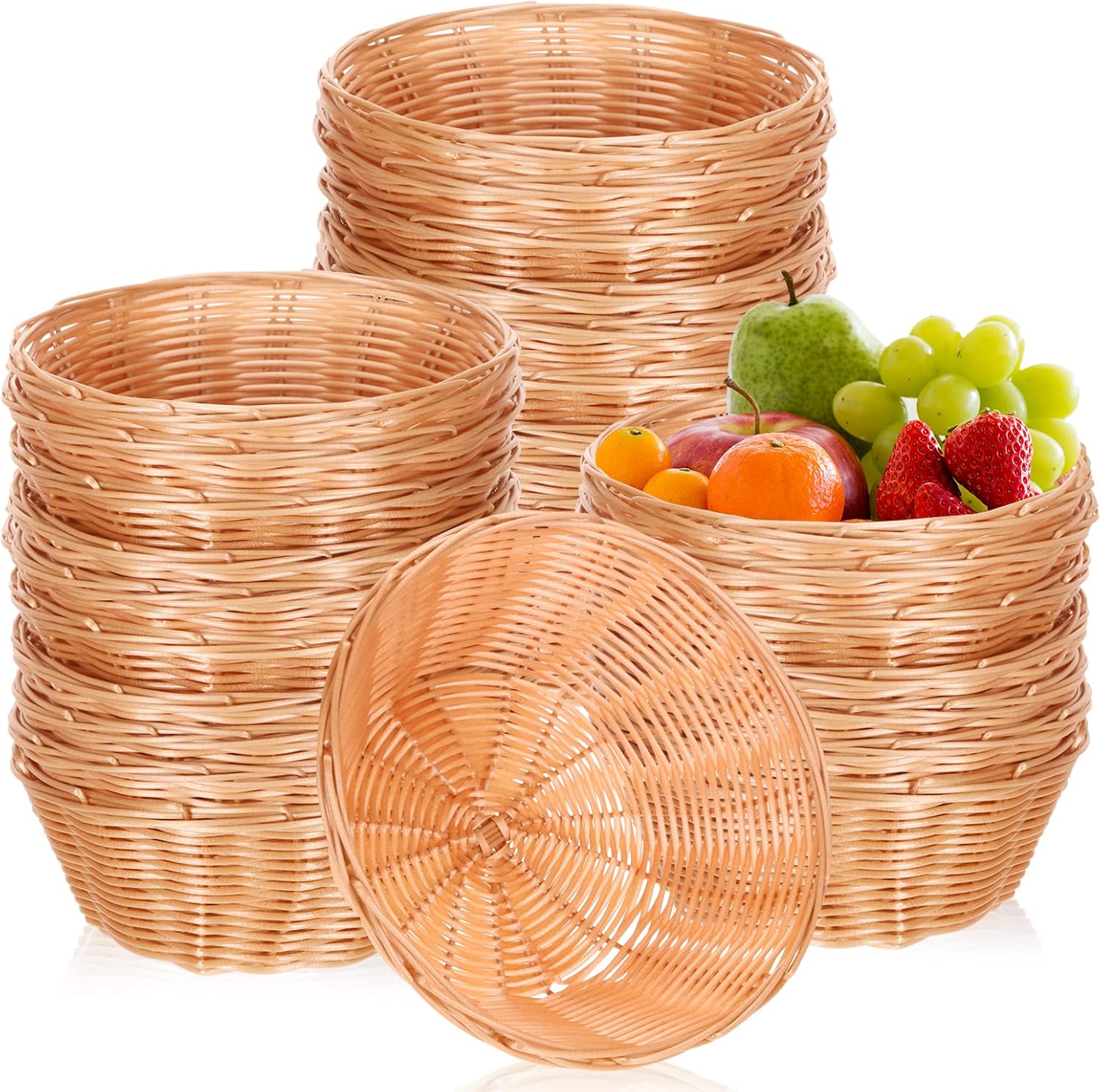 Amyhill 30 Pcs Plastic Woven Bread Baskets Bulk 7'' Round Baskets for