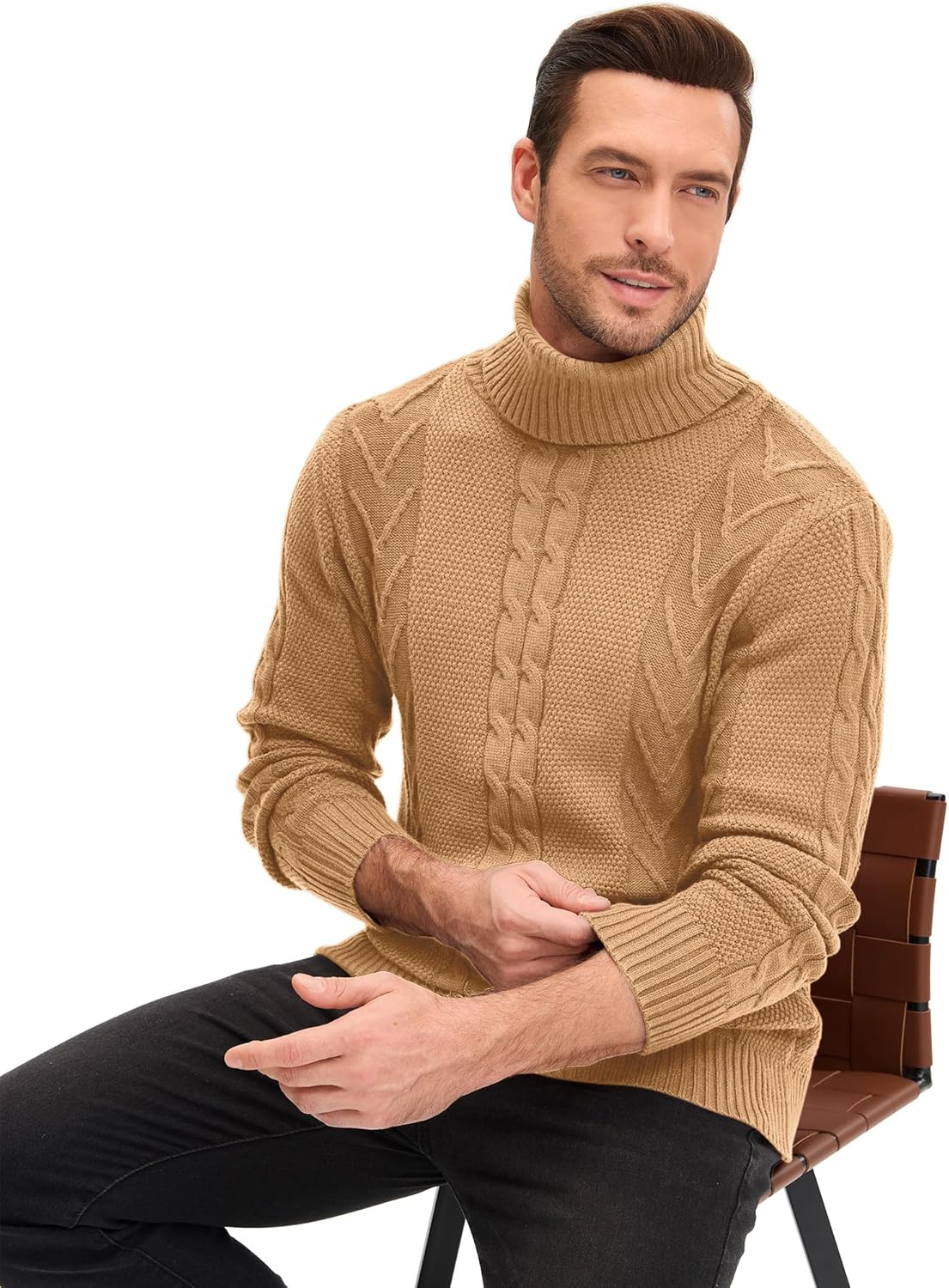 JEMLDL Men's Turtneck Pullover Sweaters Cable Knit Casual Pullover Sweater - Image 6