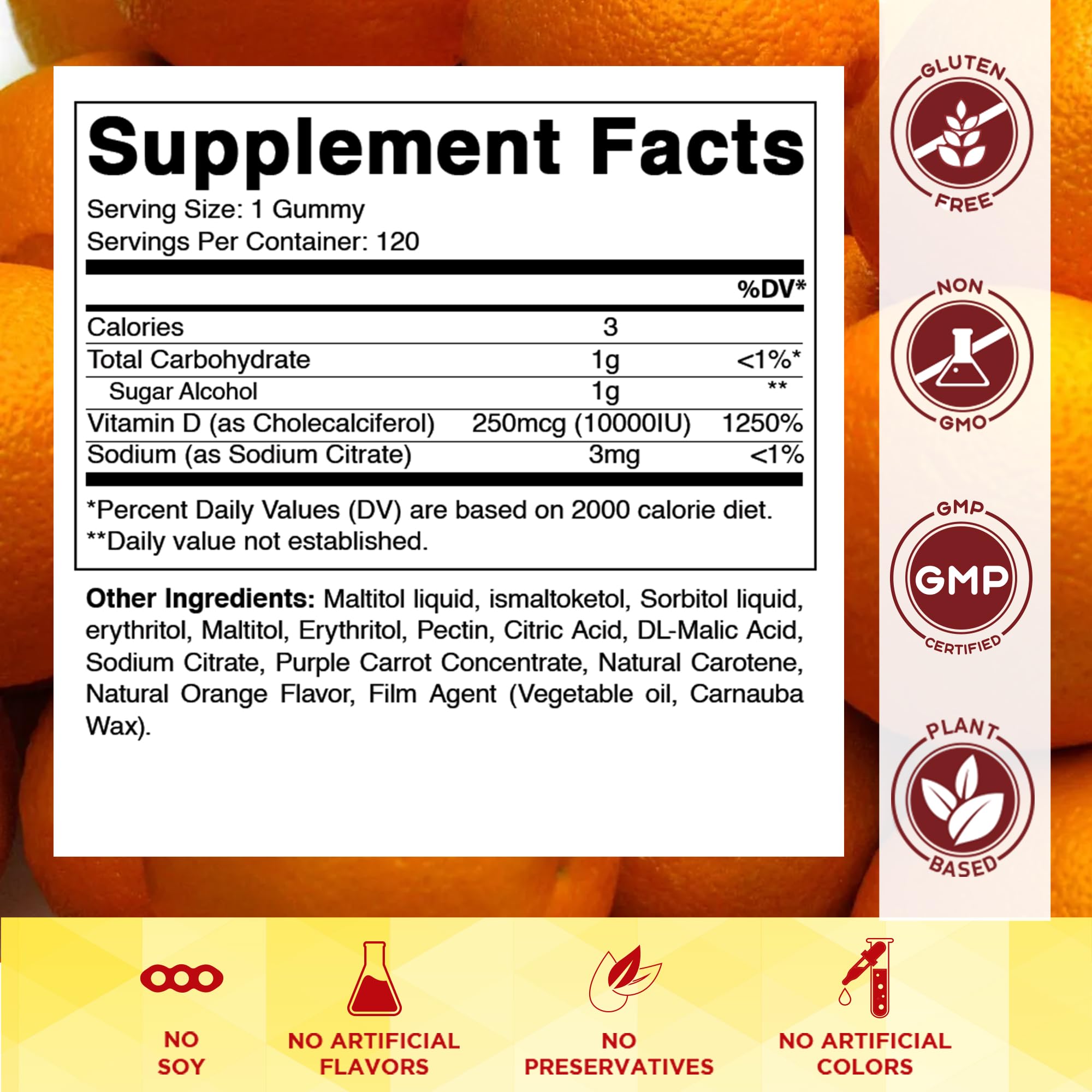 Vitamatic Sugar Free Vitamin D3 10000 IU - 120 Pectin Based Gummies - Great Taste - Healthy Bones, Mood & Immune System Function - Non-GMO - 120 Servings — Amazon image 2