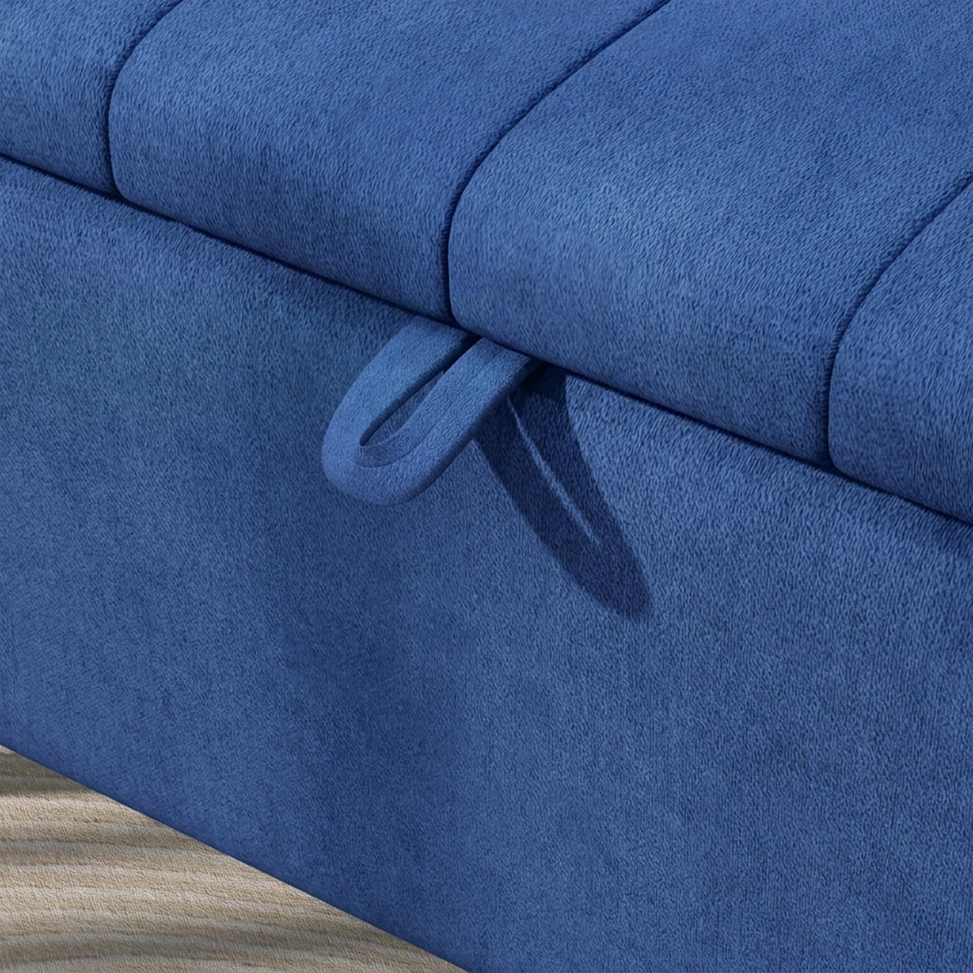 HOMCOM Panca Contenitore Rettangolare con Seduta Imbottita e Gambe in Acciaio, Pouf Poggiapiedi in Tessuto Effetto Lino per Camera da Letto e Soggiorno, 102x40x44 cm, Blu Scuro