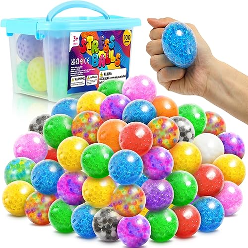 KLT Paquete de 100 pelotas antiestrés para aliviar la ansiedad a granel, juguetes sensoriales para autismo, caja de premios