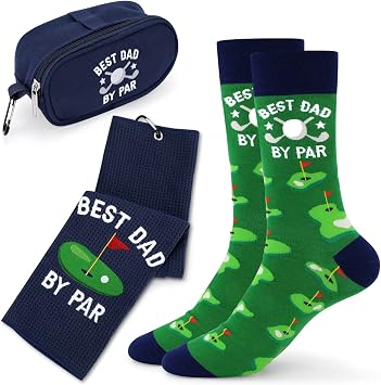 Vansolinne Golf Gifts for Men Fathers Day Golfing Socks Golf Towel Microfiber Waffle Golf Ball Navy Blue Bag Novelty Funny Gifts for Golfers Dad Father Grandpa Papa Retirement Birthday