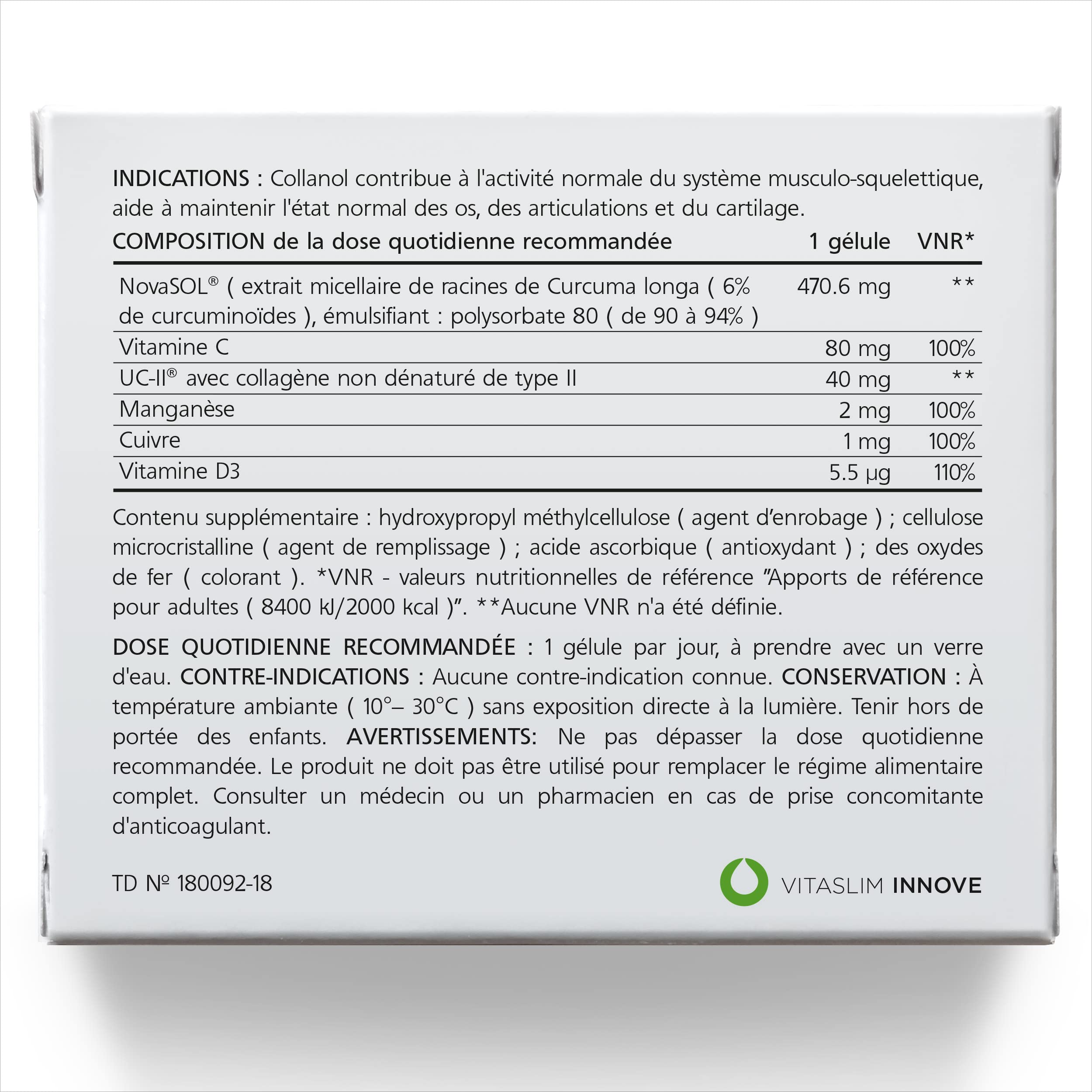 Collanol – innovation dans le soin des articulations saines. Formule liquide dans une double gélule, Collagène 3D + extrait micellaire de racines de curcuma. 1 capsule/jour.(20 Prises)