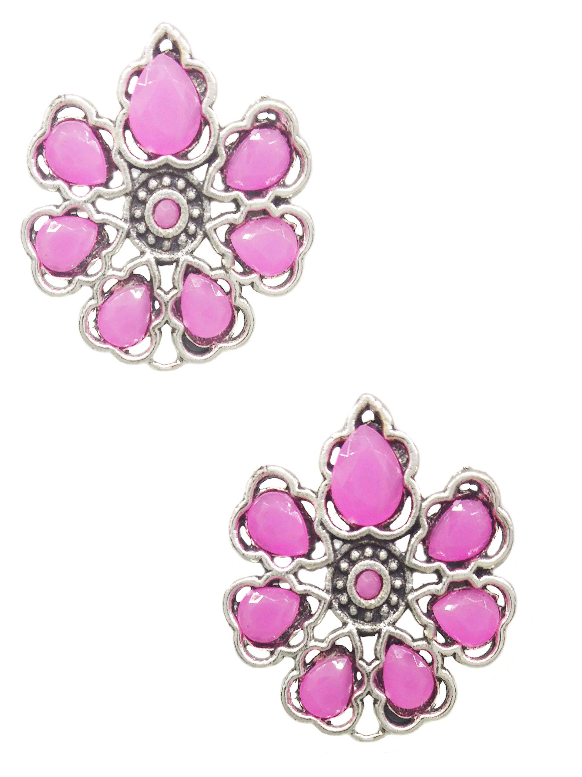Total Fashion Floral Designer Oxidized German Silver Metal Stud Earrings for Women & Girls