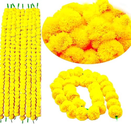 Juego de 5 guirnaldas de caléndula de 5 pies de largo, guirnalda de flores para decoración de bodas indias, guirnalda de flores para Pooja, boda,