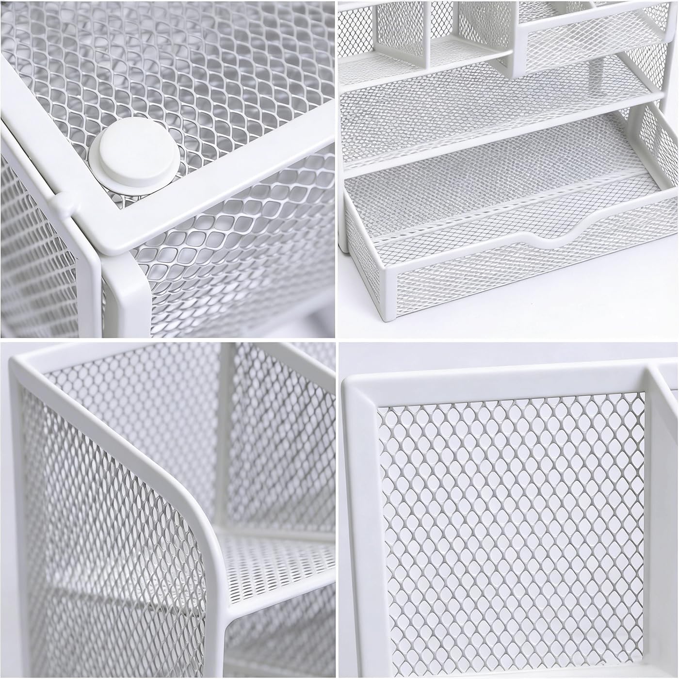 Porte-stylos en maille avec tiroir, porte-crayons multifonctionnel pour le bureau, organiseurs de bureau et accessoires pour le bureau et l'école (S-Blanc)
