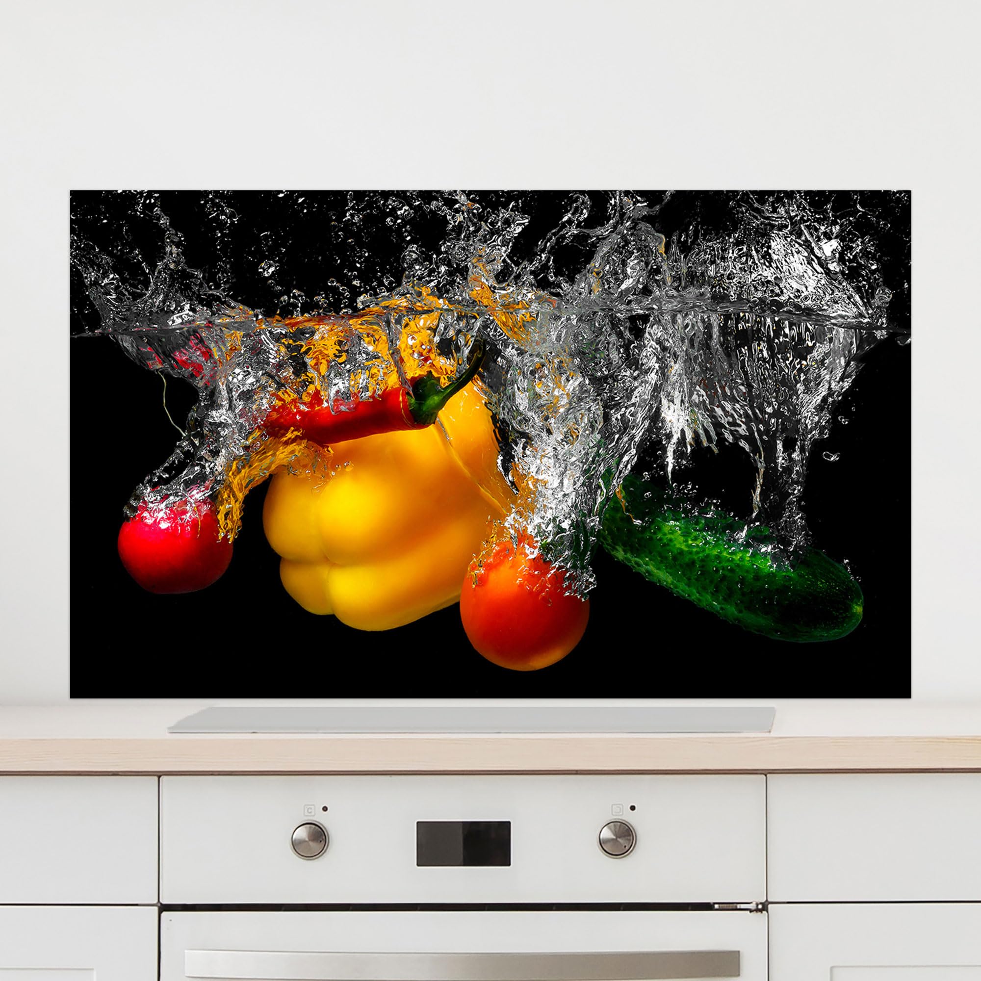GRAZDesign Spritzschutz Küchenrückwand Glas Küche für Herd & Küchenspüle, Schwarz Gemüse - Glasplatte für Rückwand Küchenwand Wandschutz 80x50cm