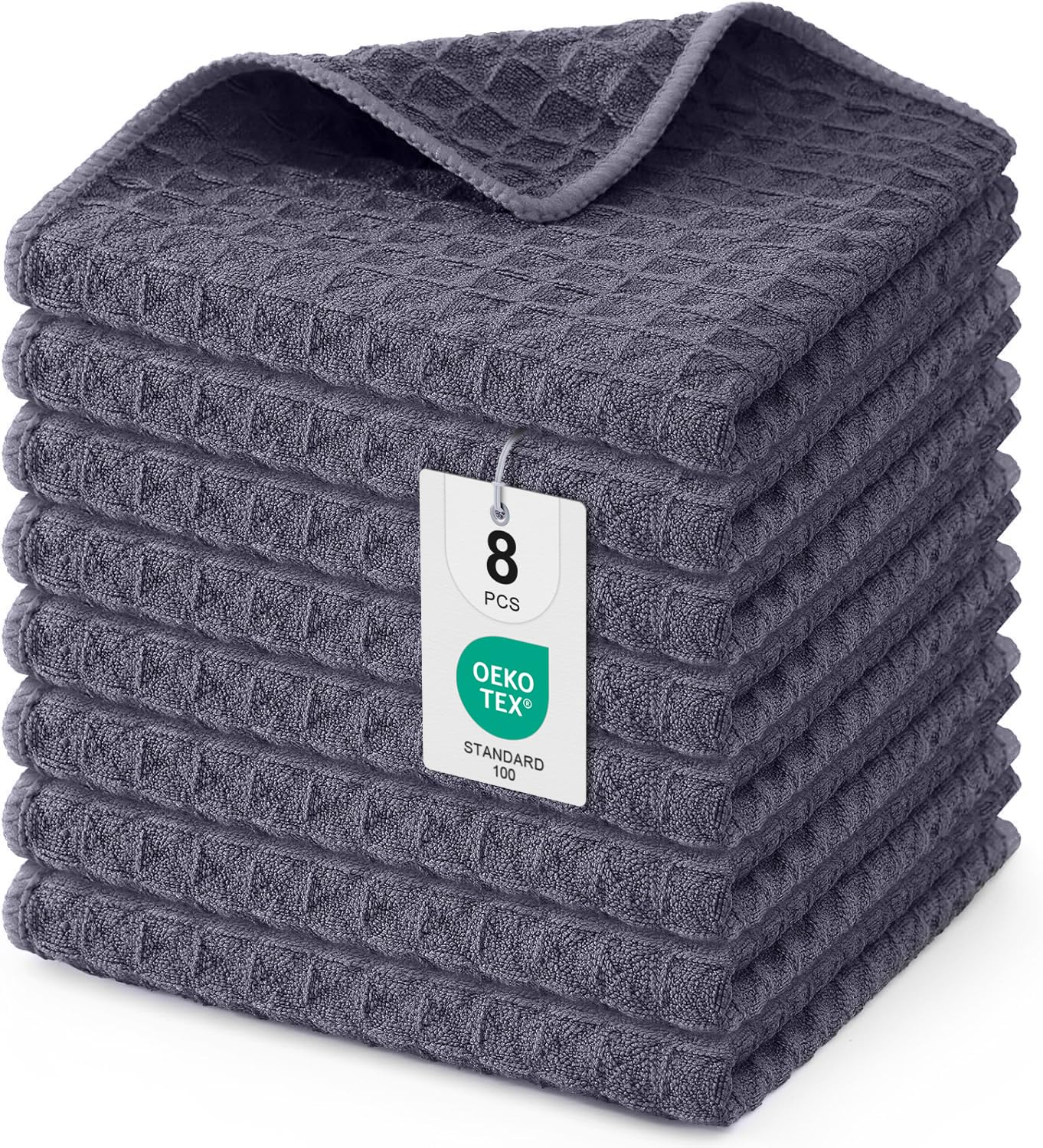 Moosfor Microfasertücher, 8er-Set, Saugfähige Fusselfrei Küchentücher Spültücher für Küche Dicke Barista Tuch Geschirrtücher Lappen, 30 x 30 cm, Dunkelgrau