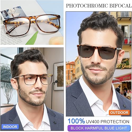 Miniatura 8 de MARE AZZURO Lentes de lectura bifocales fotocromáticos para hombre, con bloqueo de luz azul, lentes de sol para lectores 1.0 1.5 2.0 2.5 3.0 3.5 4.0