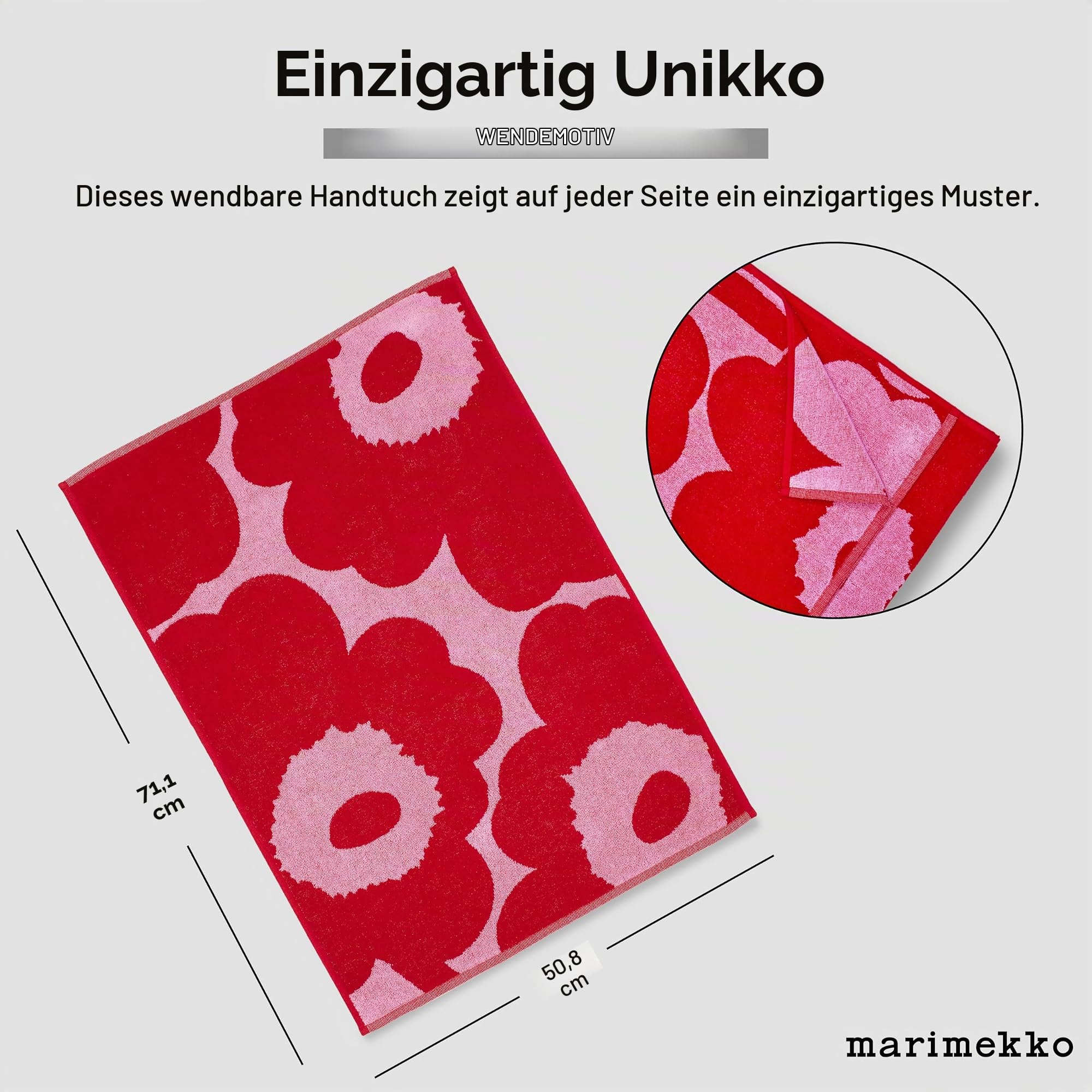 MARIMEKKO Unikko Frottee Handtuch (Anthrazit) - Blumenmuster Handtücher - 71,1 x 50,8 cm
