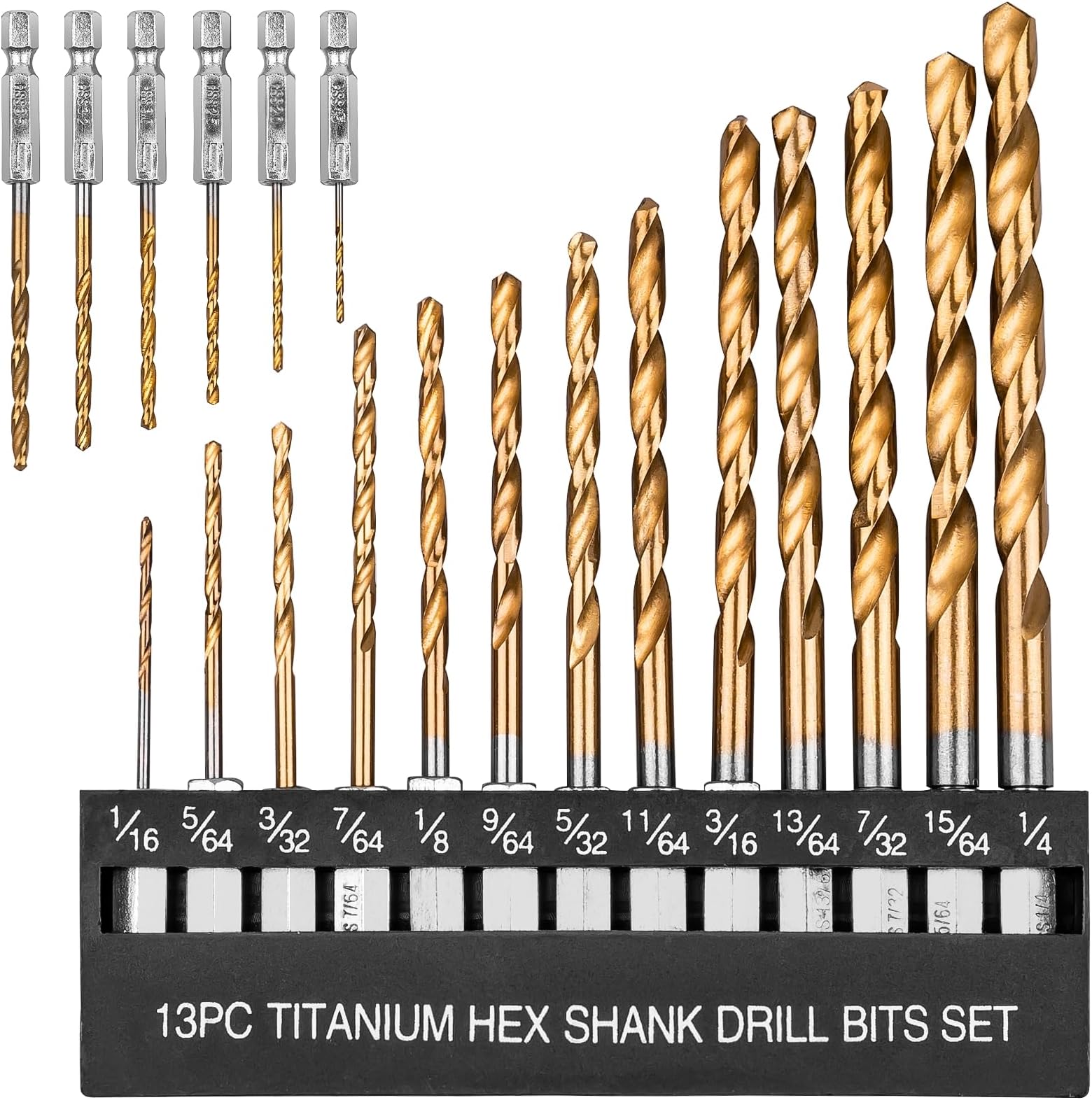 AUYAARS 19 PCS Hex Shank Drill Bit Set, 1/16"-1/4" HSS Titanium Coated Twist Bits for Metal Wood Plastic, 4241 High Speed Steel Small Quick Change Drill Bits with Holder