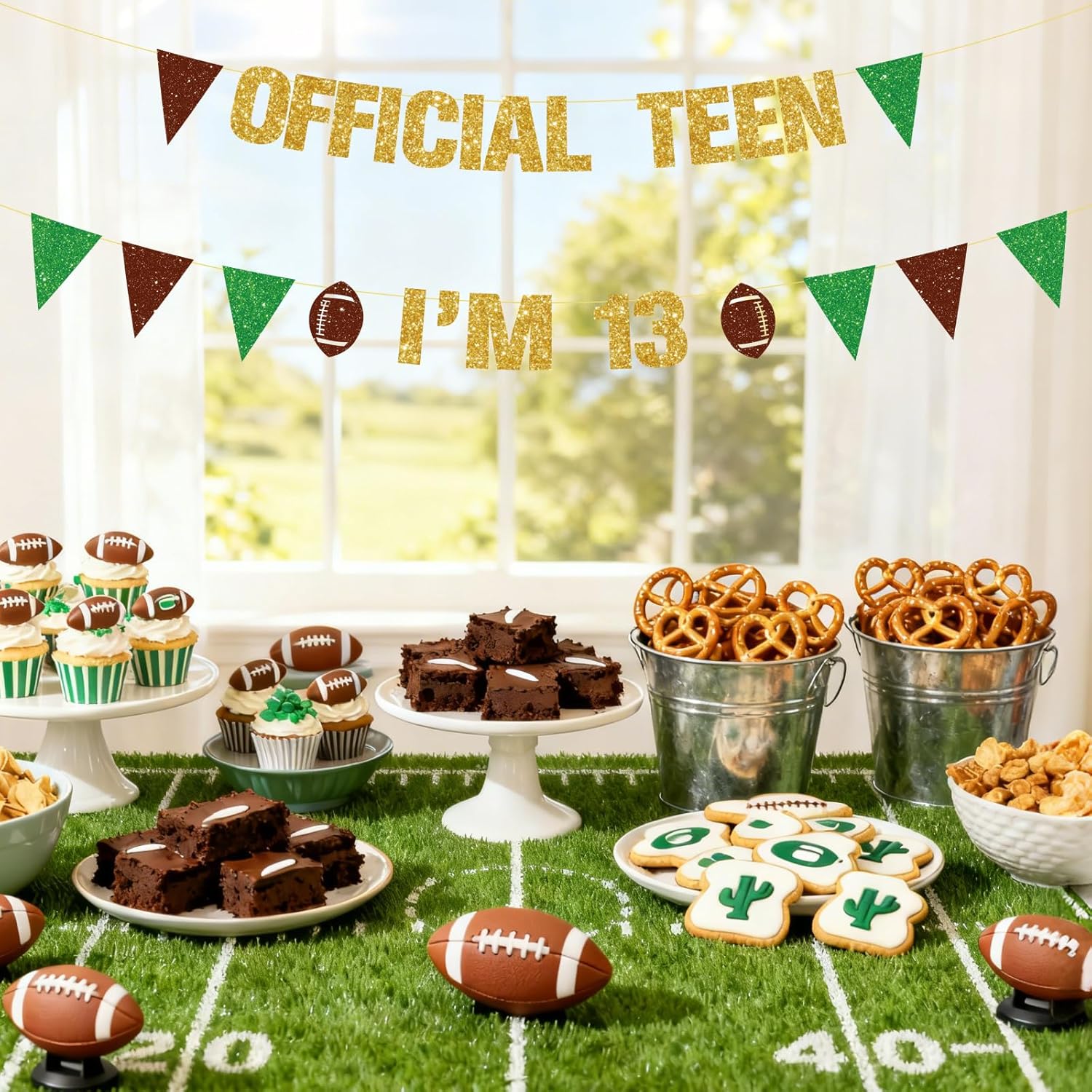 Pre-Strung Football 13TH Birthday Banner Glitter Official Teen I’m 13 Banner for Football Sport Themed 13TH Birthday Decorations (Gold)