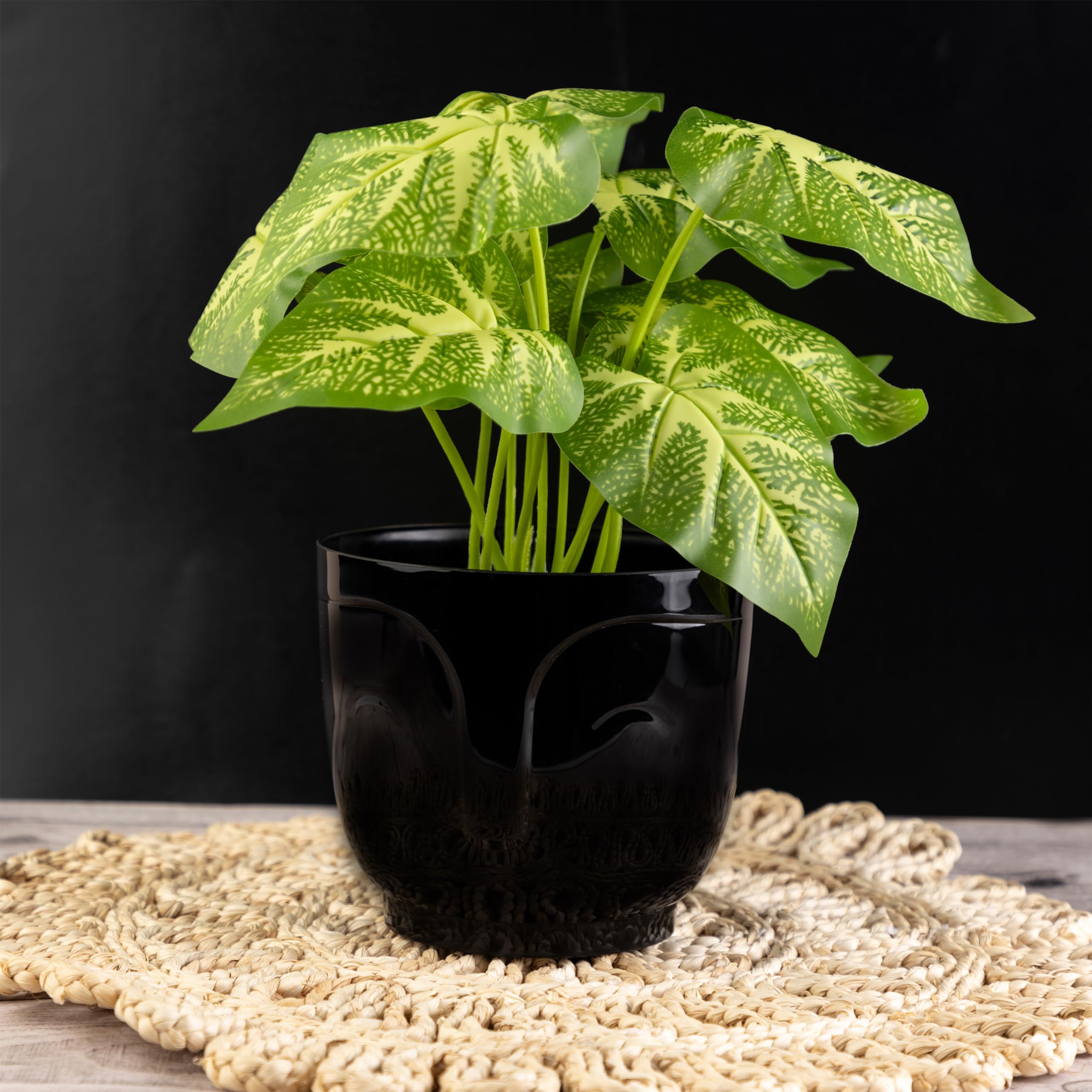 Home Garden Ornaments Plant Pots Indoor - Set of 3 Plastic Decorative Pots 14/16/18 cm, Smiling Face Pattern (Black) - Image 2