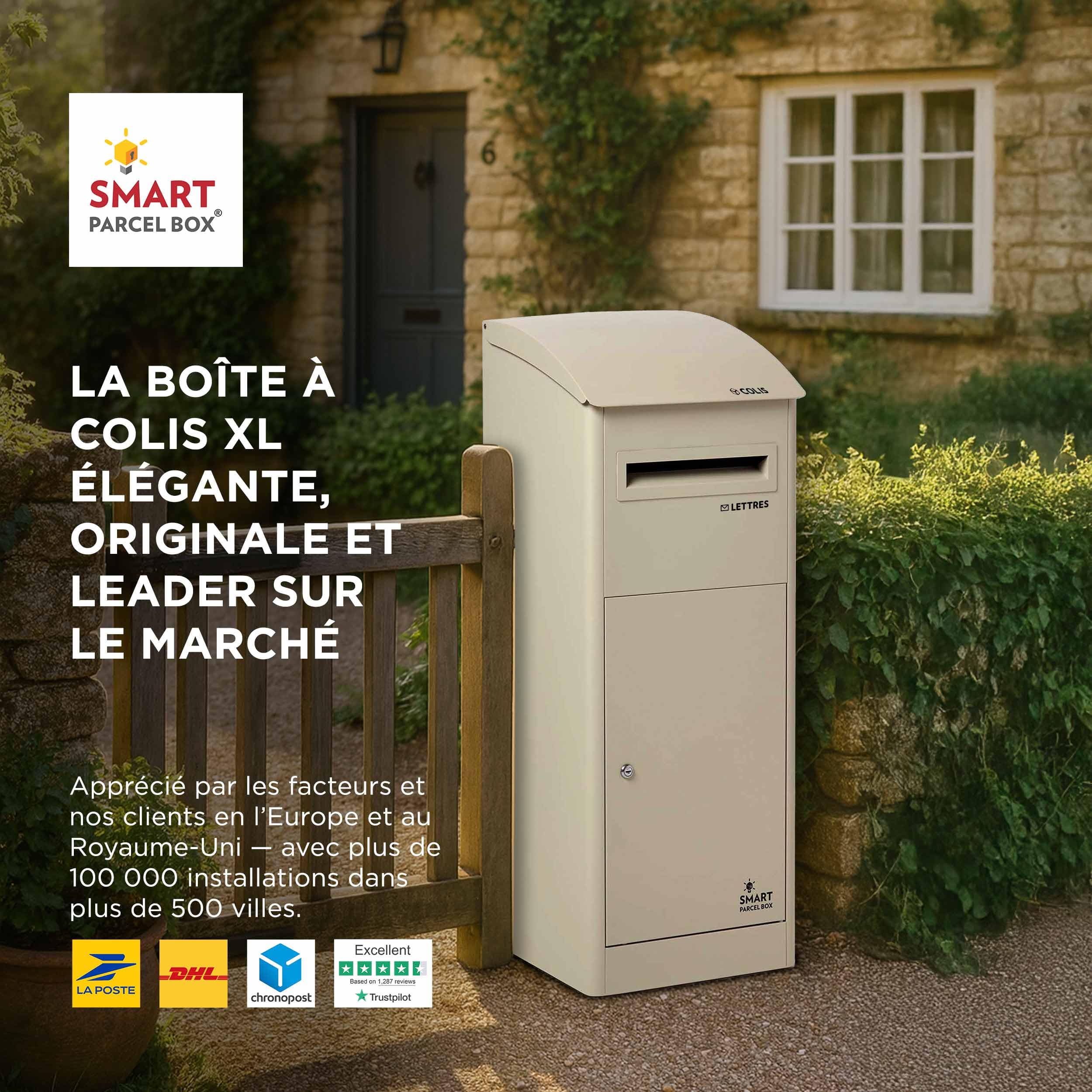 SMART PARCEL BOX Boite aux Lettres sur Pied, Boite à Colis extérieur, Acier galvanisé, Extra-Large, Serrure 3 clés, Beige, 43 x 41 x 110 cm