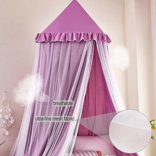 Vista 33 de Kertnic Toldo de cama grande de 31.5 pulgadas para niñas, toldo de princesa con volantes de ensueño de doble capa, tienda de campaña colgante