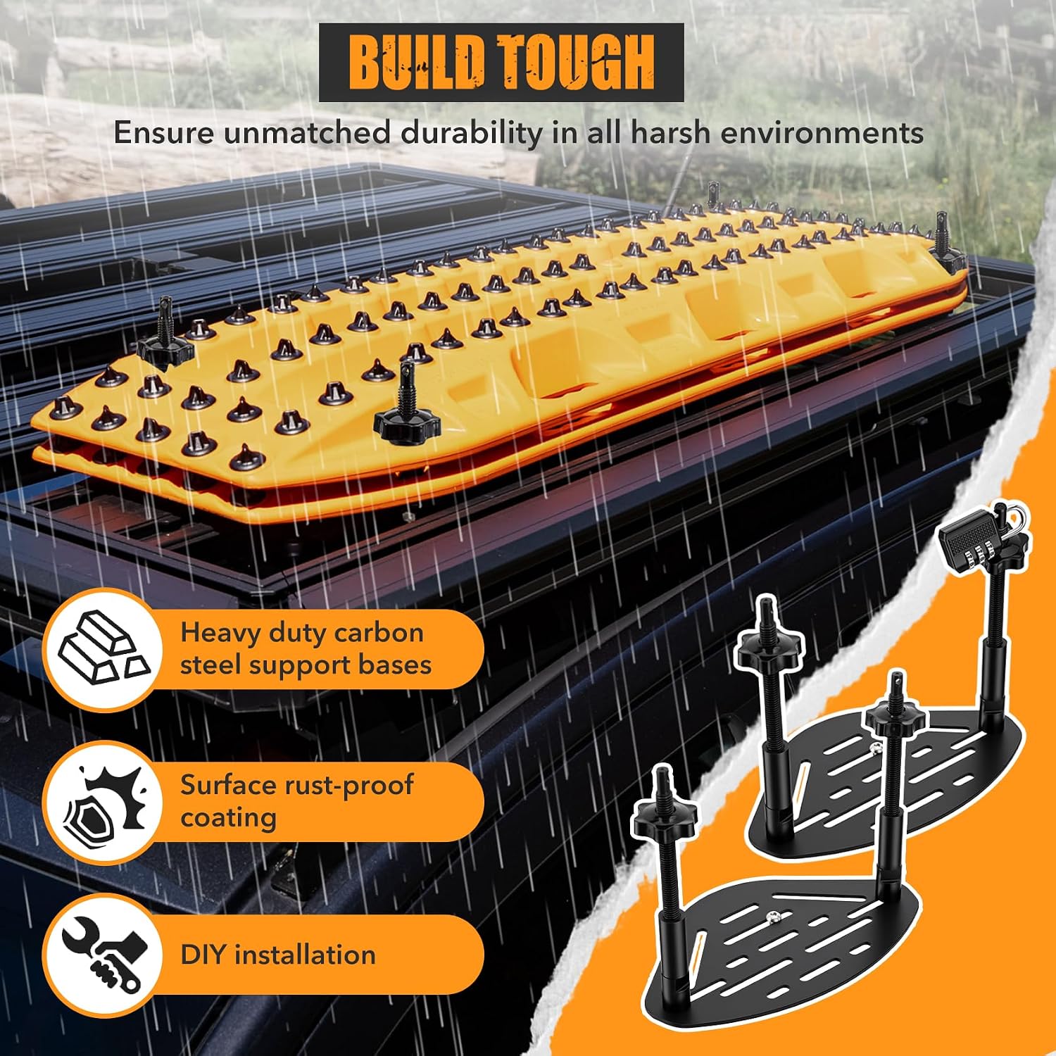 Traction Board Mounting Kit with Lock, DIY-Installable Universal Recovery Board Mount for Rooftop Platform Traction Tracks