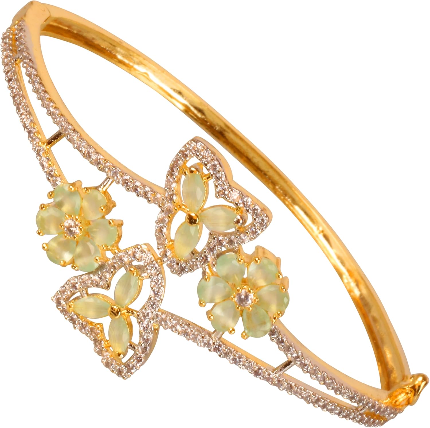 Touchstone Indian Bollywood Princess Choice Cubic Zirconia CZs Designer Jewelry Openable Bracelet In Gold Tone for Women.