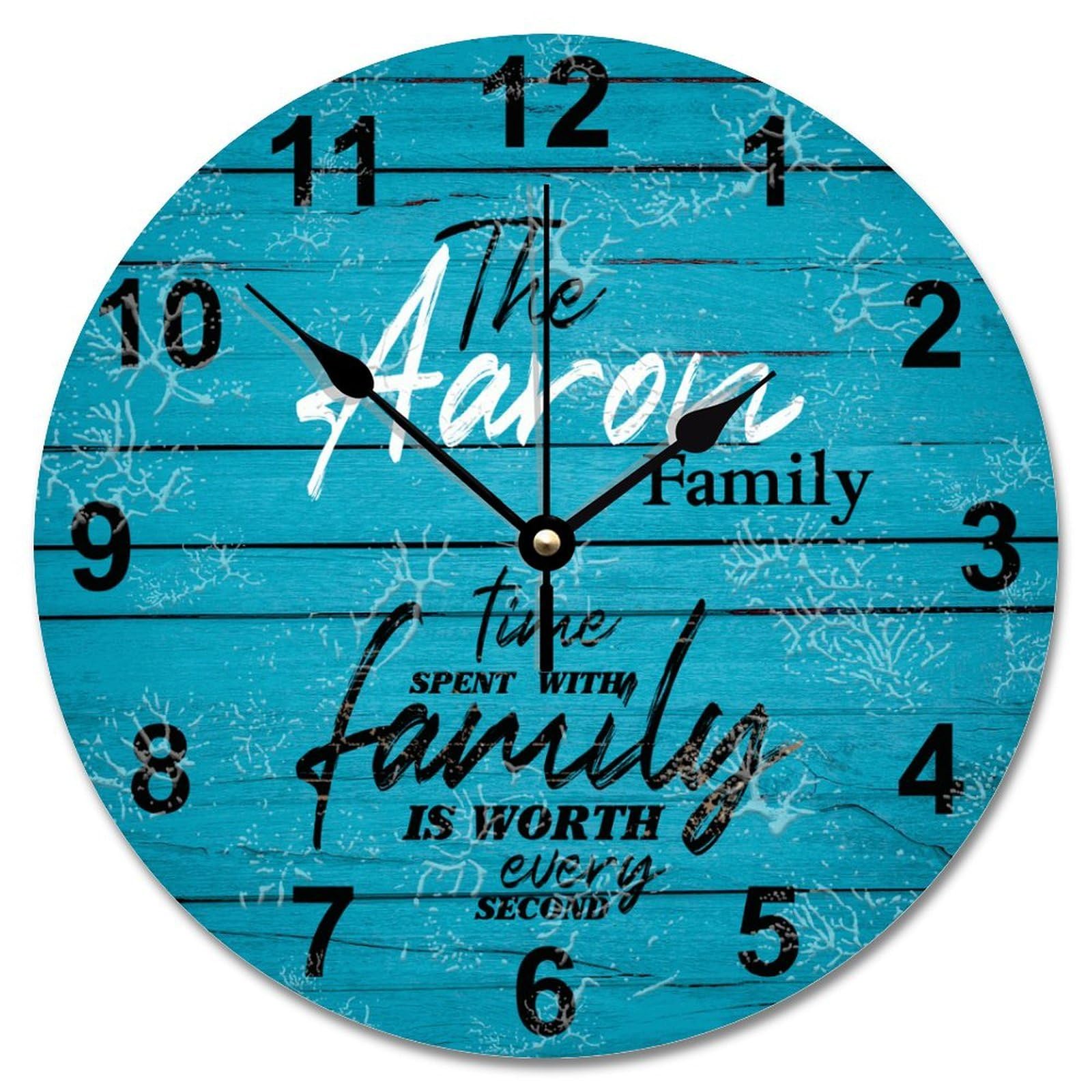 Horloge murale vintage en bois turquoise à piles décorative 30cm