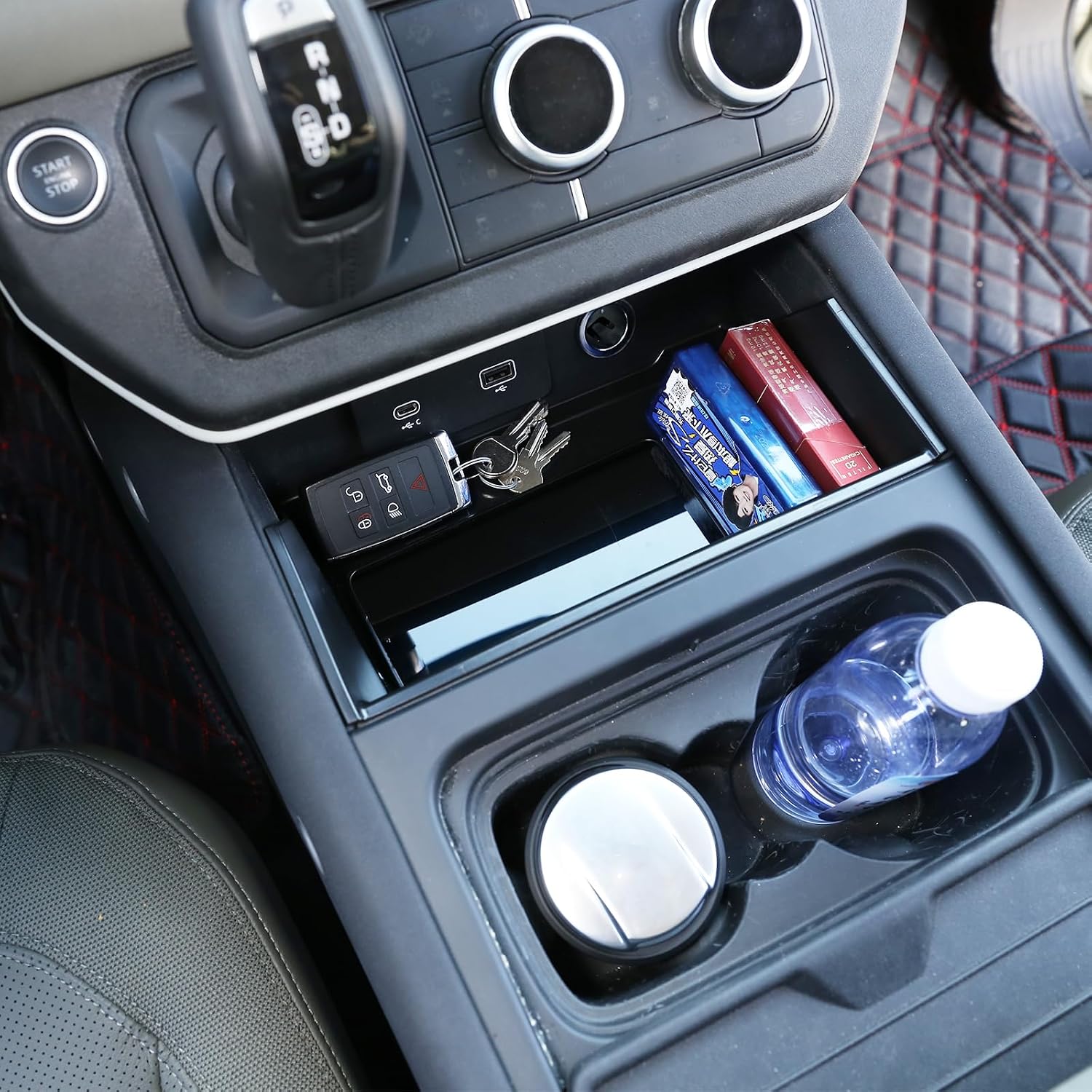 PIUGILH Center Console Storage Box Compatible with Land Rover Defender 90 110 130 2020 2021 2022 2023 2024 Accessories, ABS Storage Organizer Tray (Black)
