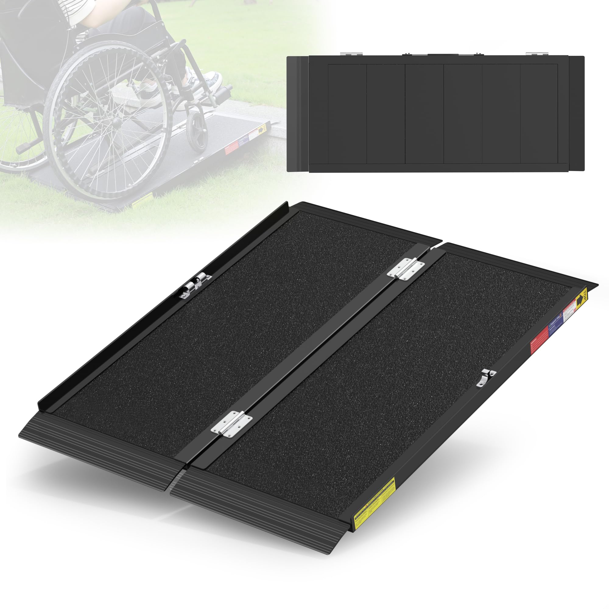 Tragbare Rollstuhlrampe mit Schnellverriegelung, rutschfeste Aluminiumkonstruktion für Türöffnungen und Hausstufen, maximale Belastung 363 kg, stabil, Größe: 2 Fuß (0,6 m)