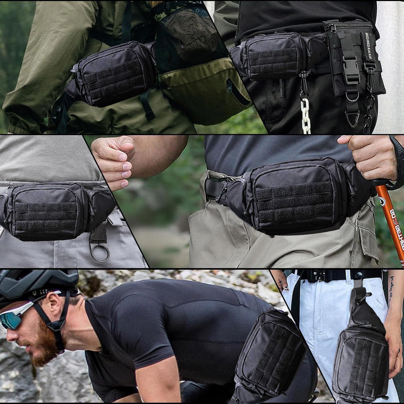 Marsupio tattico da uomo, per escursionismo, arrampicata, pesca, ciclismo, caccia, marsupio da uomo (nero), nero, medium, Raffred