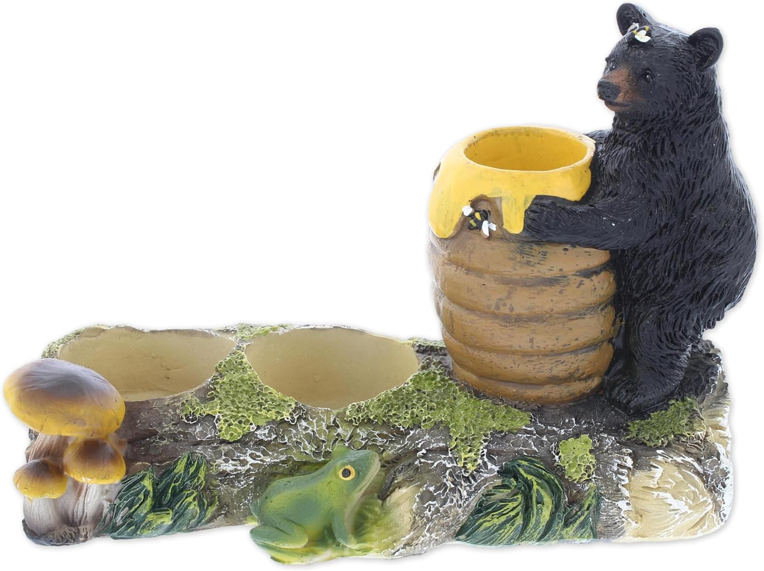 The Bridge Collection Rustic Black Bear Shaker Holder With Beehive – Salt And Pepper Set With Toothpick Pot – Lodge Style Wildlife Decor For Kitchen Or Table